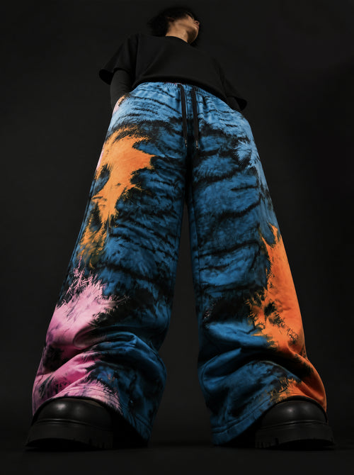 Azure Ember Abstract Printed Baggy Pants