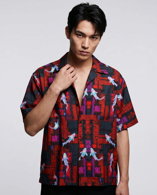The Cyberpunk Koi Boxy-Fit Cuban Shirt