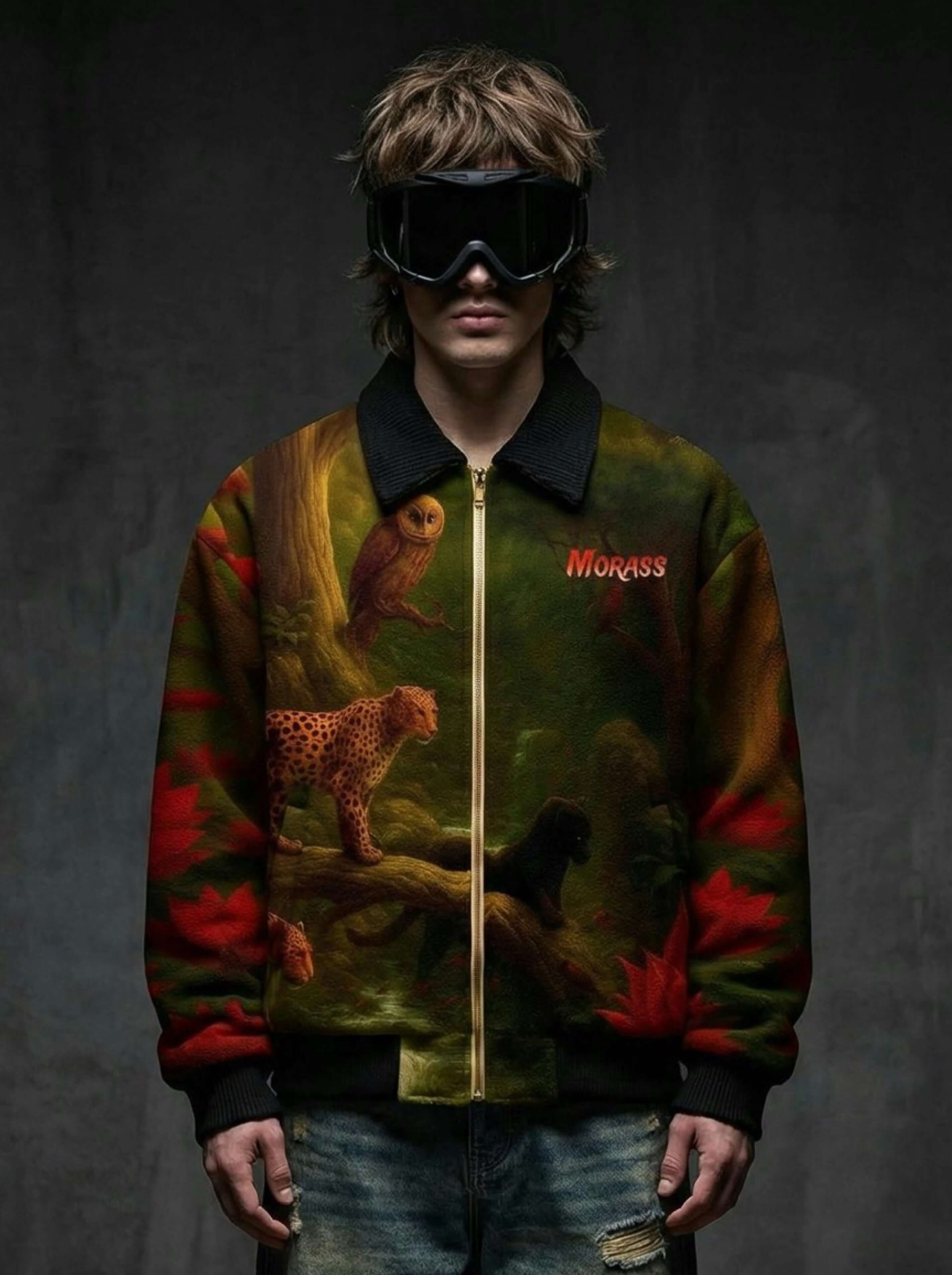 Fur-Lined Leopard Print Jacket - Morass Deep Jungle