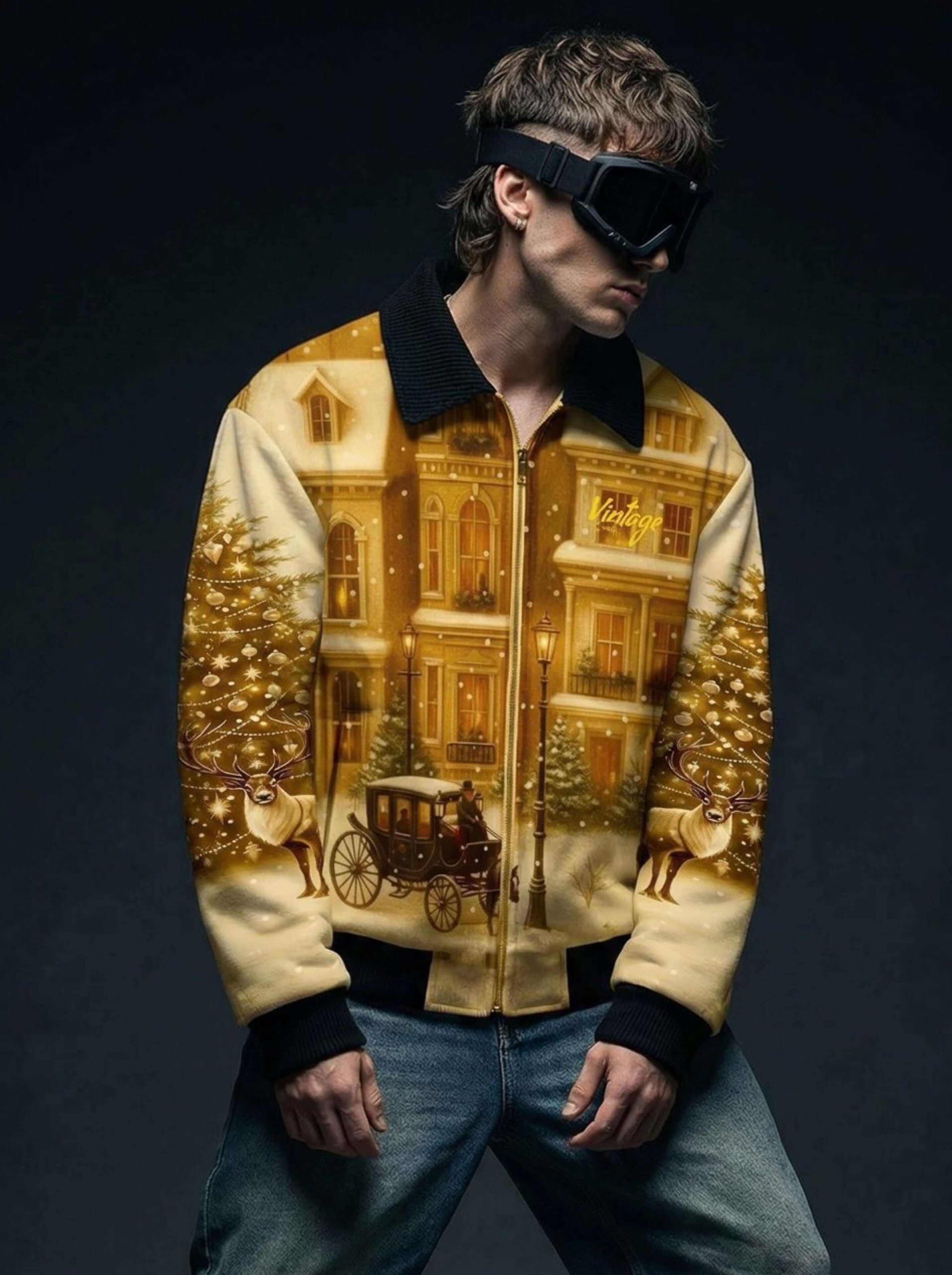 Fur-Lined Zip-Up Jacket - Vintage Golden Hour