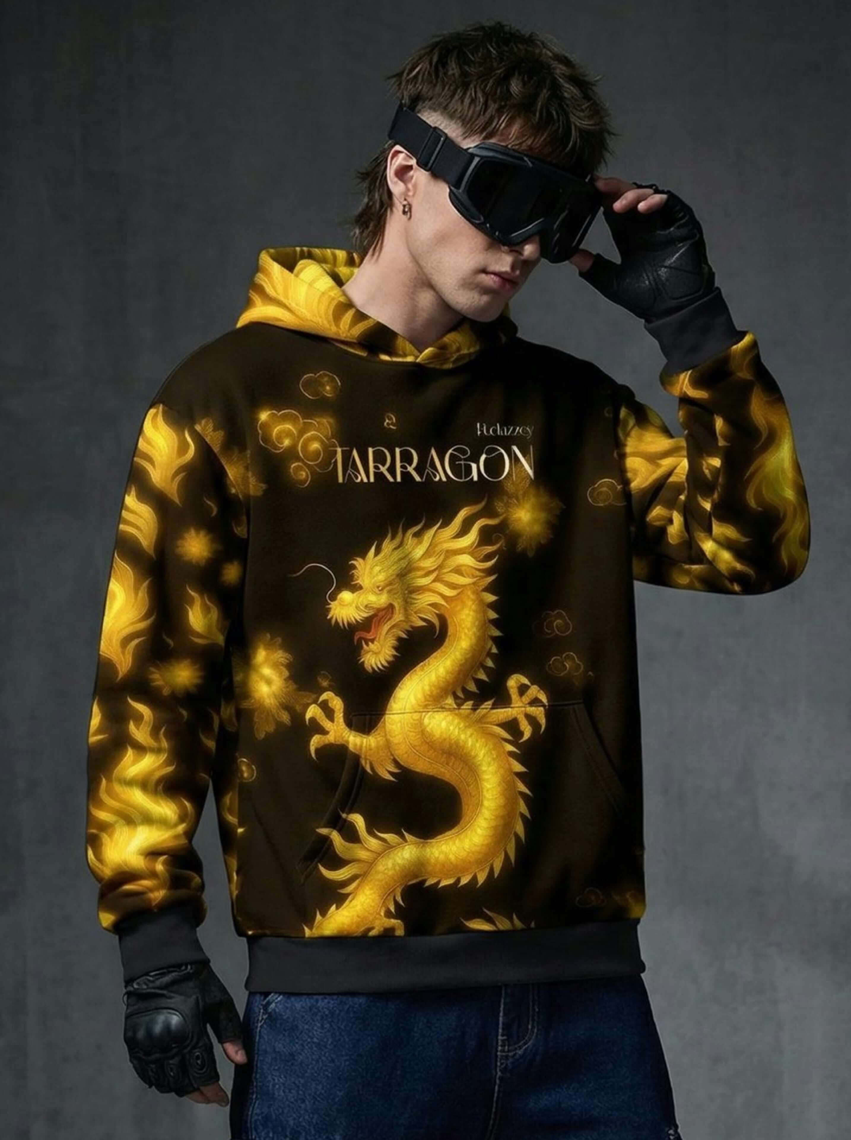 Inferno Dragon Graphic Hoodie – Golden Flame Streetwear