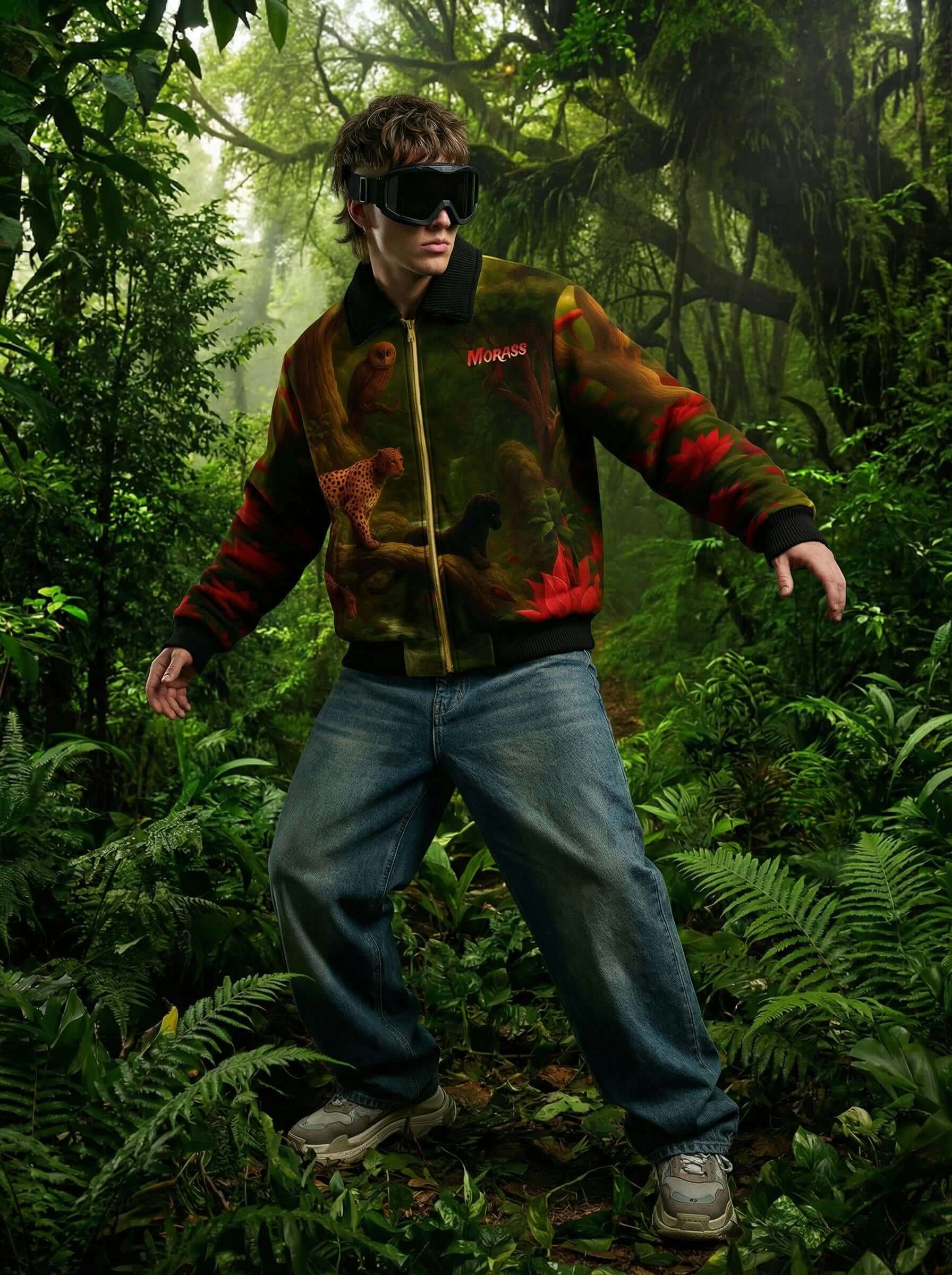 Fur-Lined Leopard Print Jacket - Morass Deep Jungle