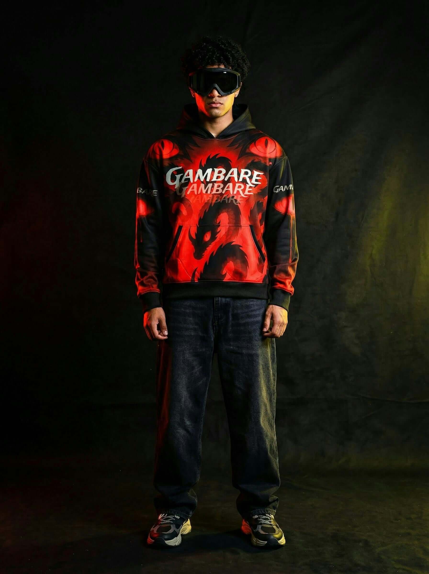 Gambare Anime Graphic Hoodie – Fiery Red Streetwear Print