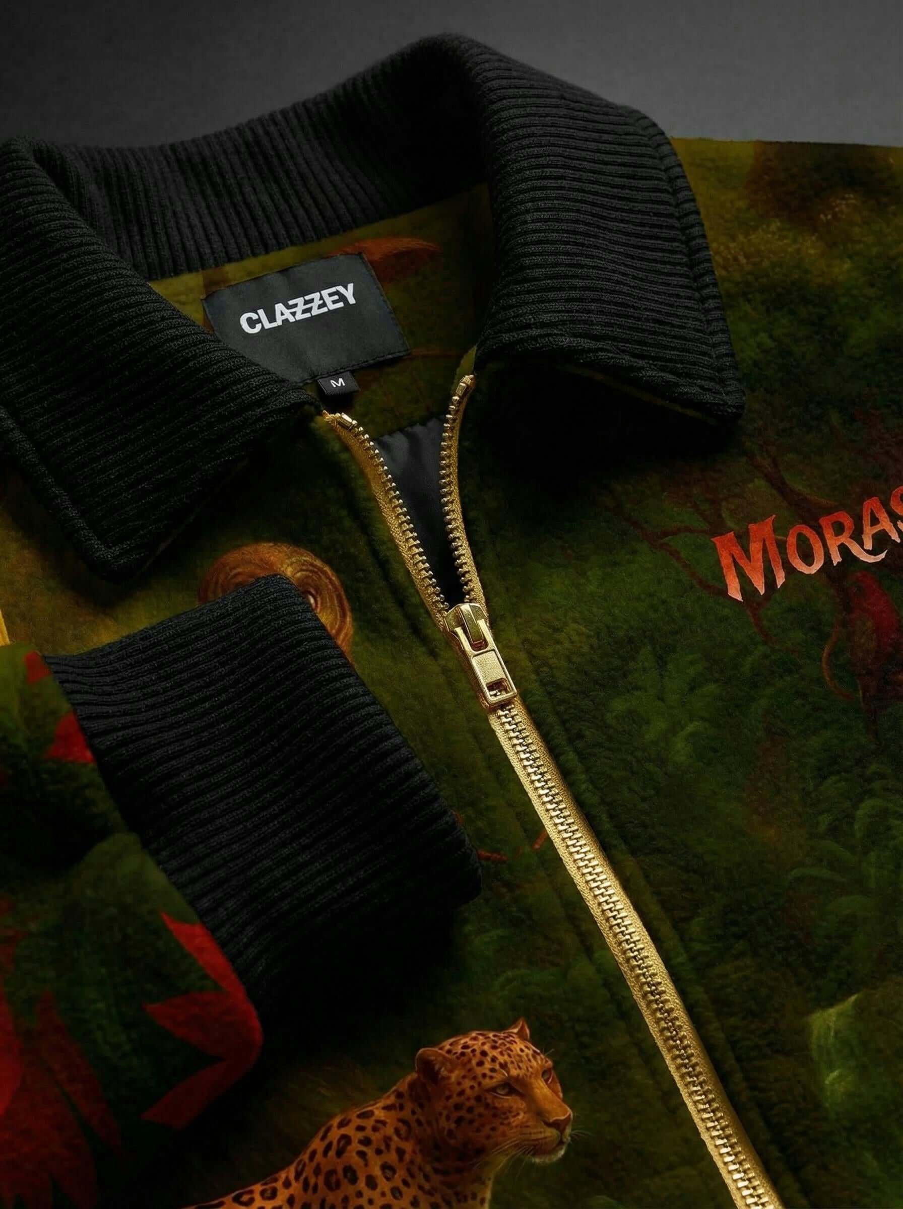 Fur-Lined Leopard Print Jacket - Morass Deep Jungle