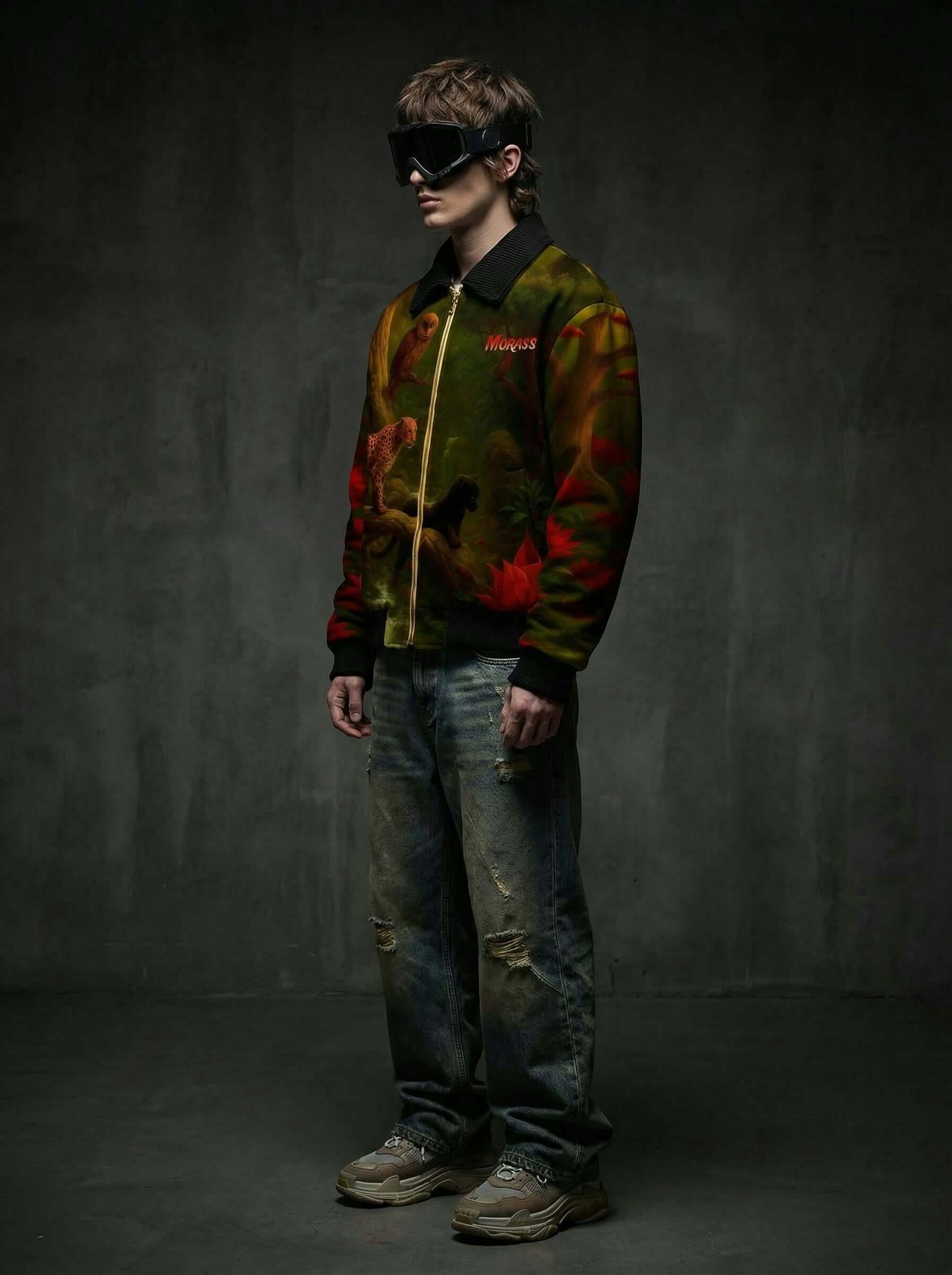 Fur-Lined Leopard Print Jacket - Morass Deep Jungle