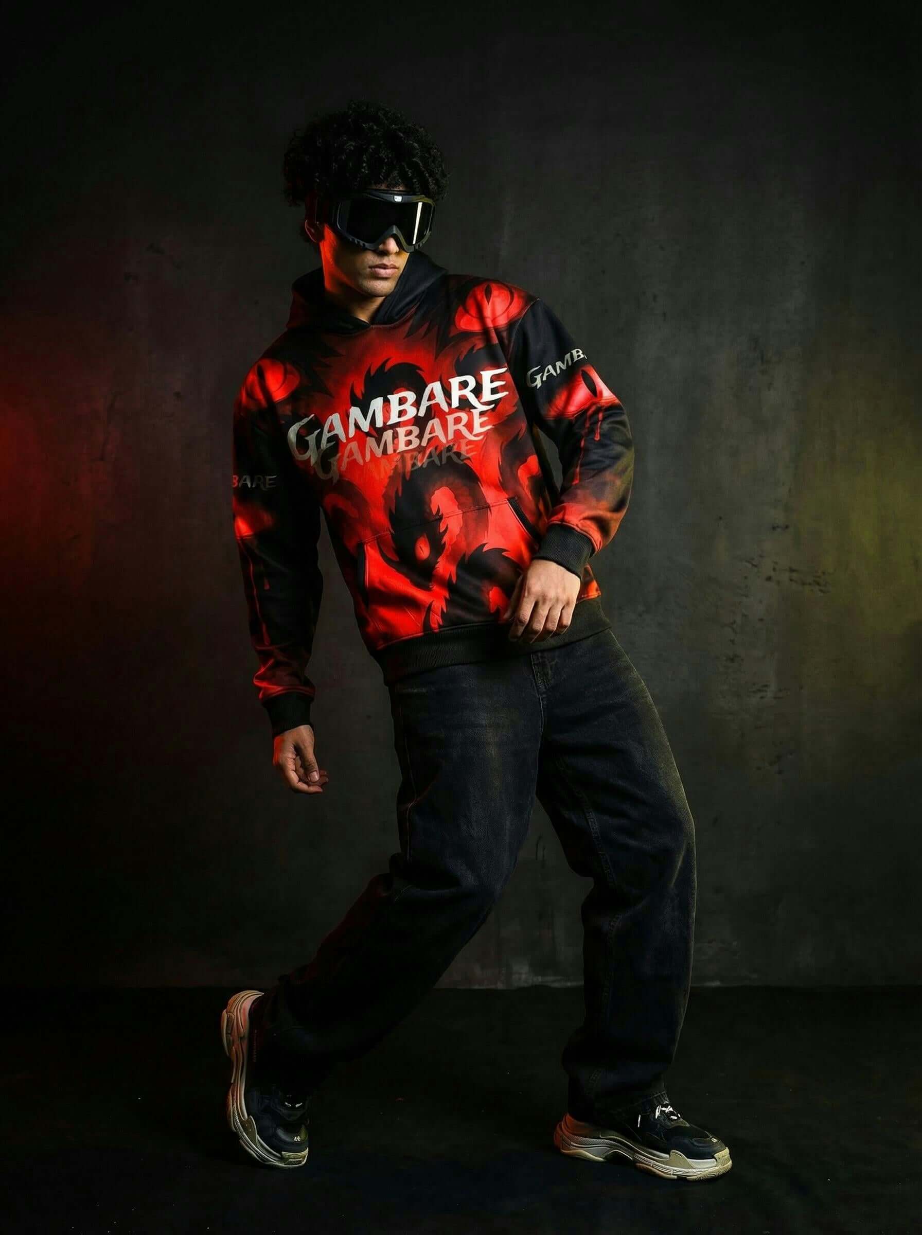 Gambare Anime Graphic Hoodie – Fiery Red Streetwear Print