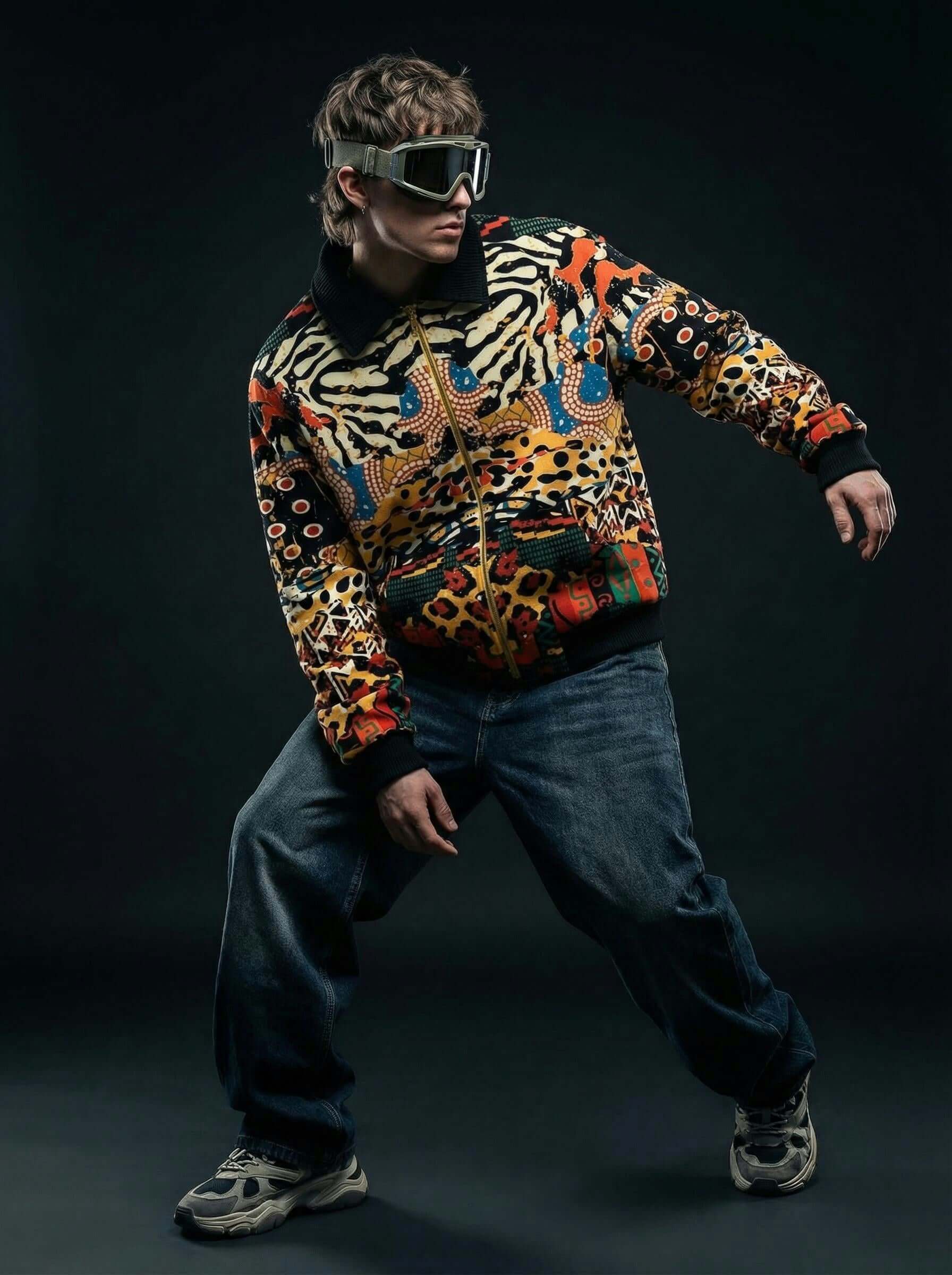 Abstract Savanna Multicolor Fur-Lined Zip-Up Jacket