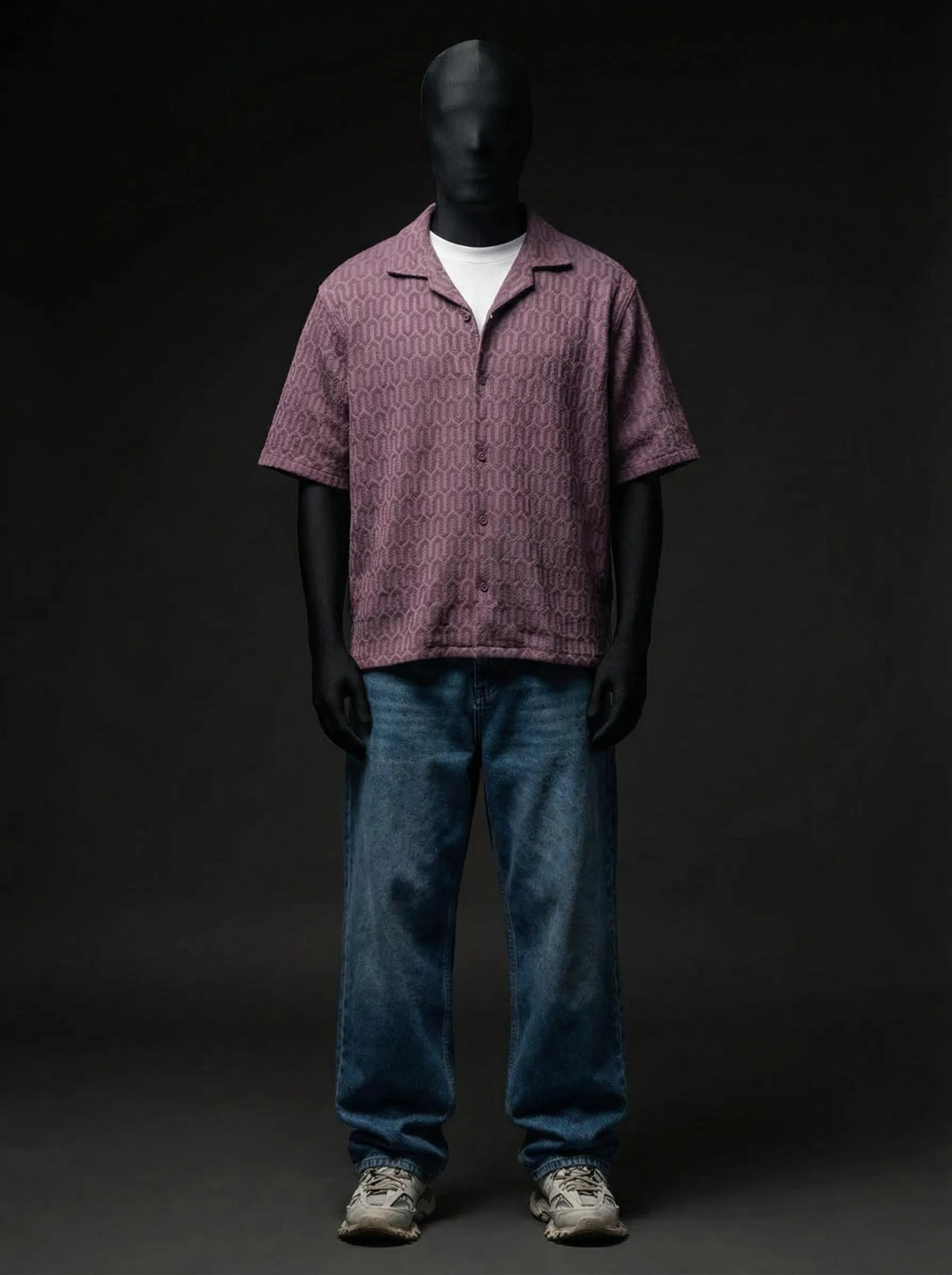 Coffee Grid Knitted Shirt