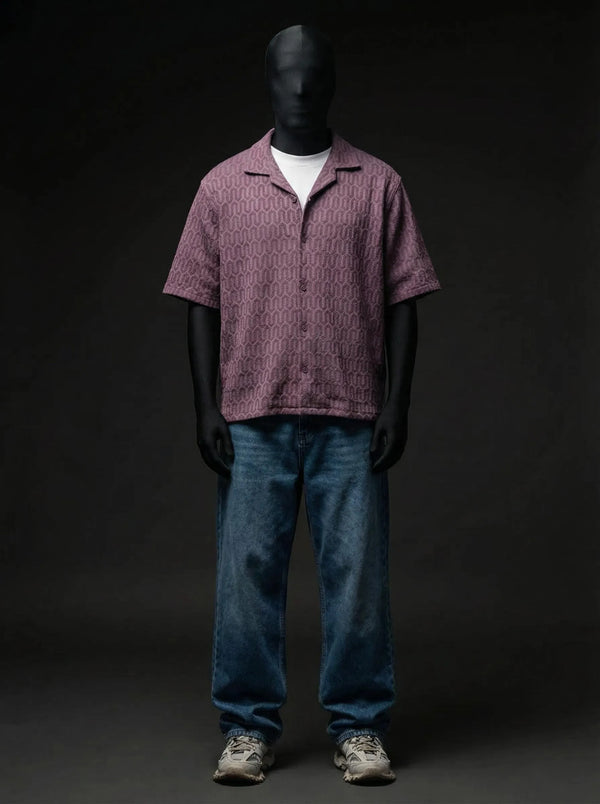 Coffee Grid Knitted Shirt
