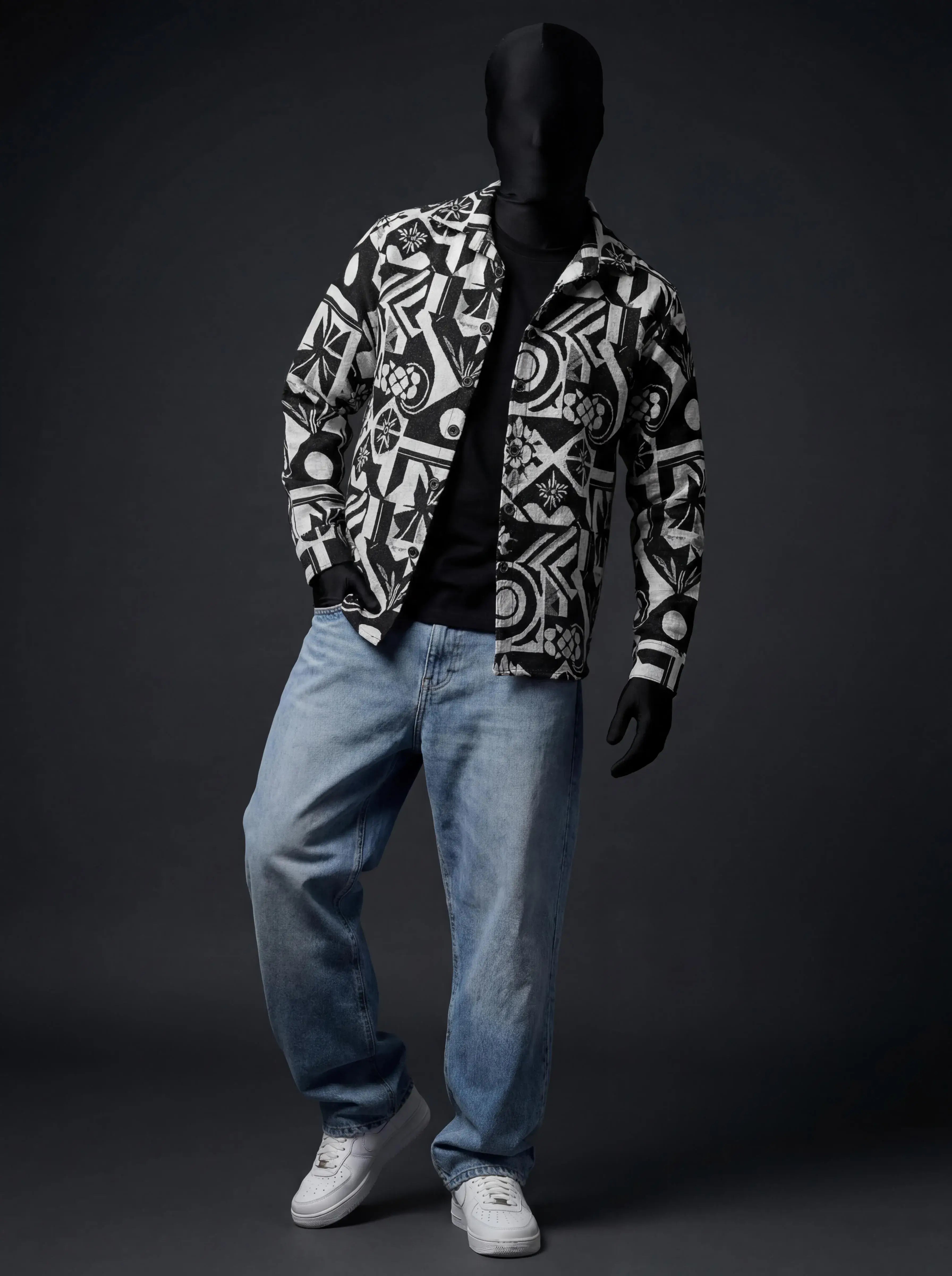 Graphic Illusion Shacket – Comfortable Jacquard Layer