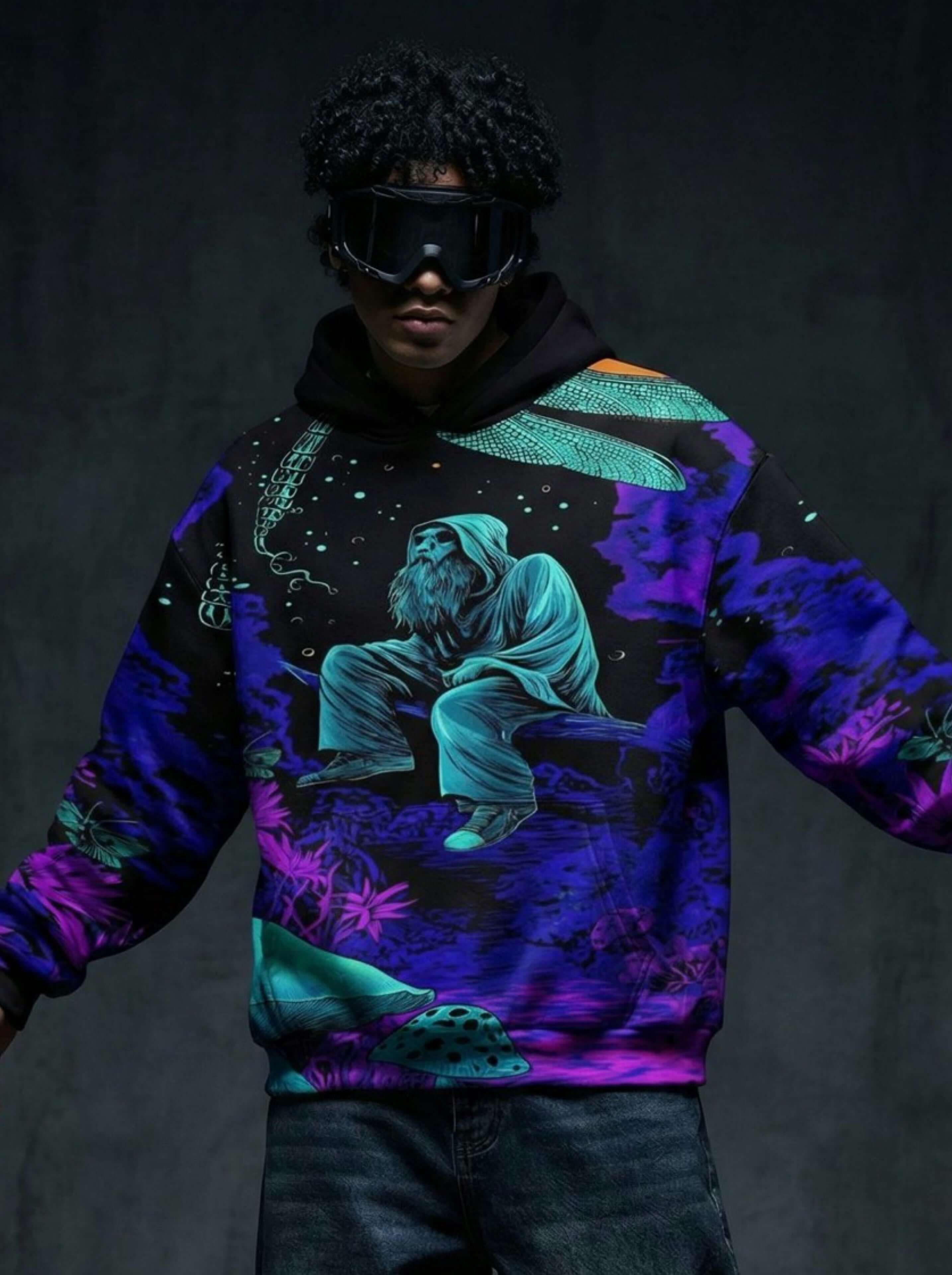Mystic Monk Graphic Hoodie - Cosmic Streetwear Print