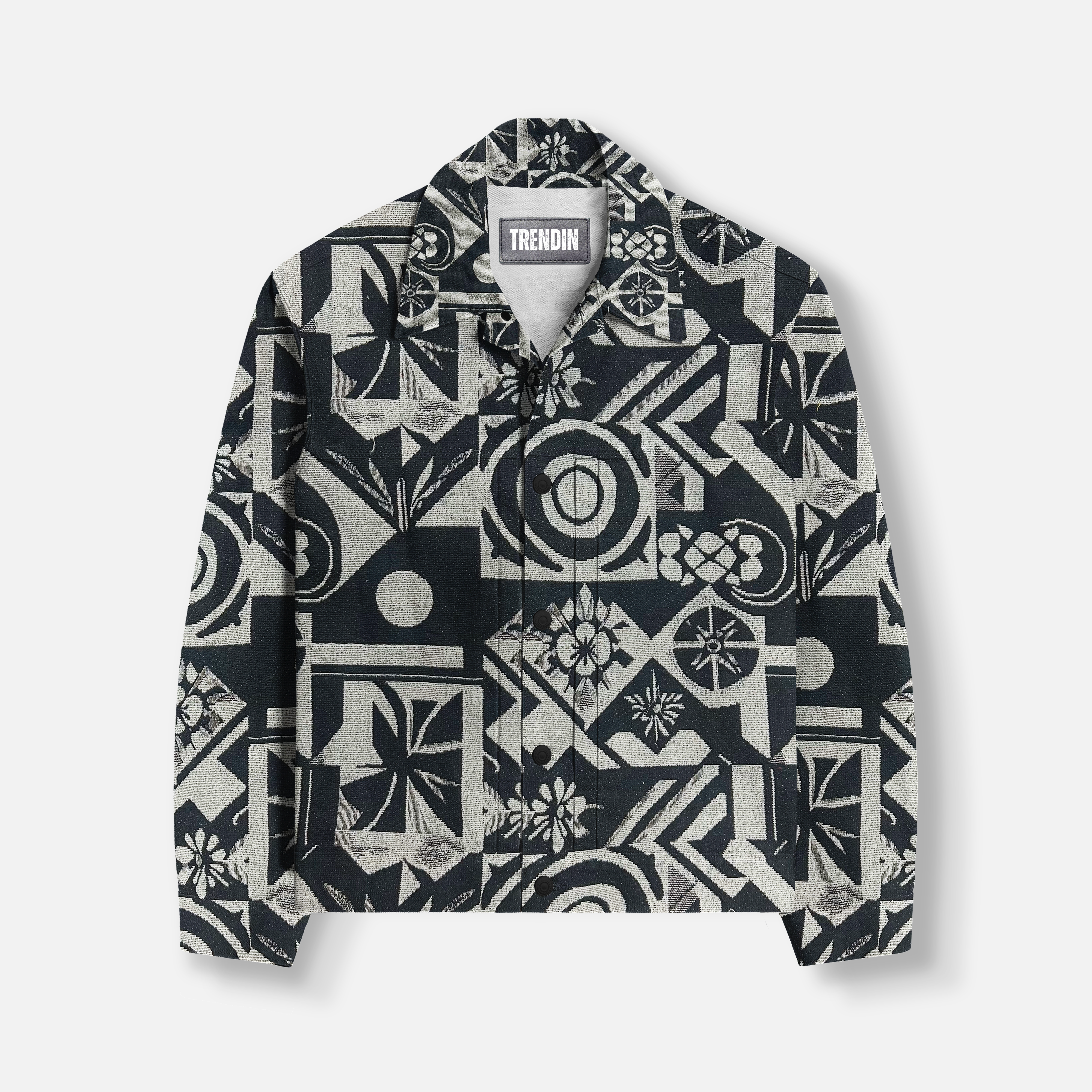 Graphic Illusion Shacket – Comfortable Jacquard Layer