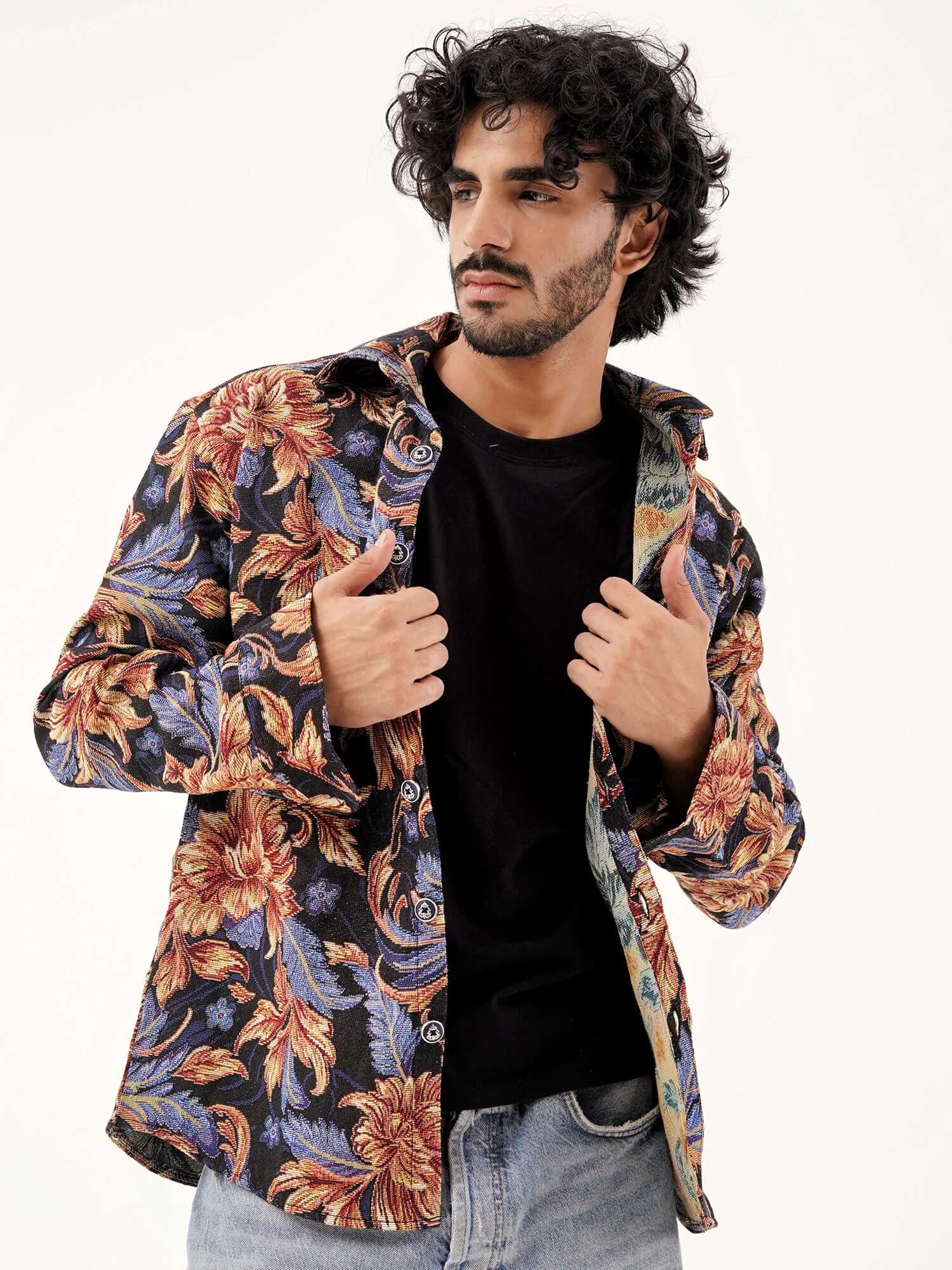 Baroque Bloom Shacket – Cotton Collared Overshirt