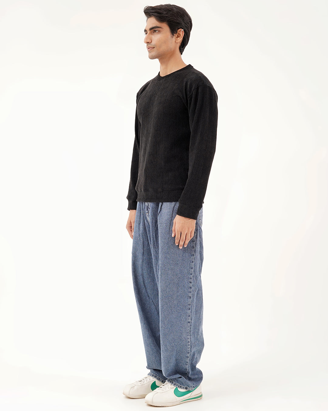Daily Luxe Jacquard Sweatshirt – Midnight Black