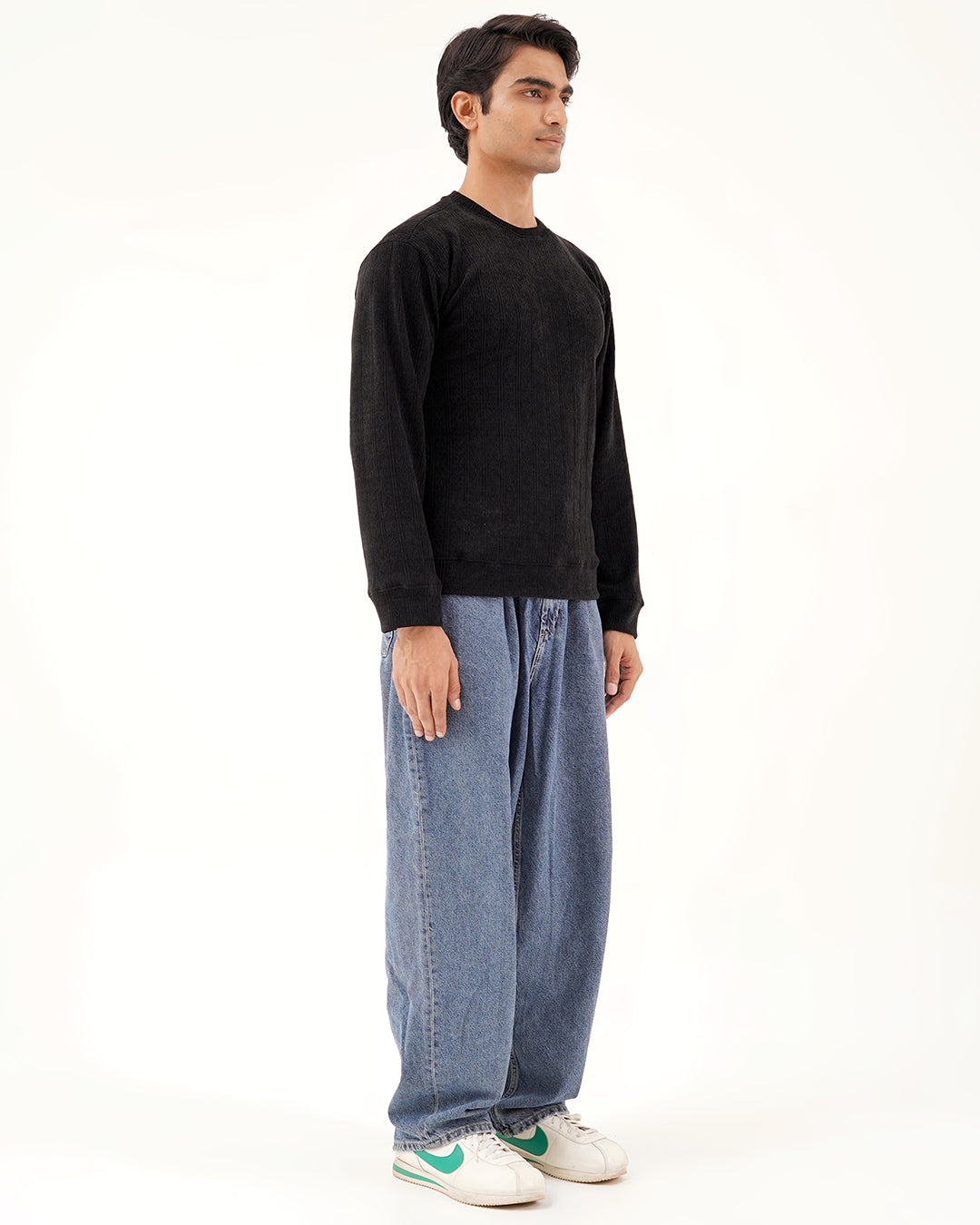 Daily Luxe Jacquard Sweatshirt – Midnight Black