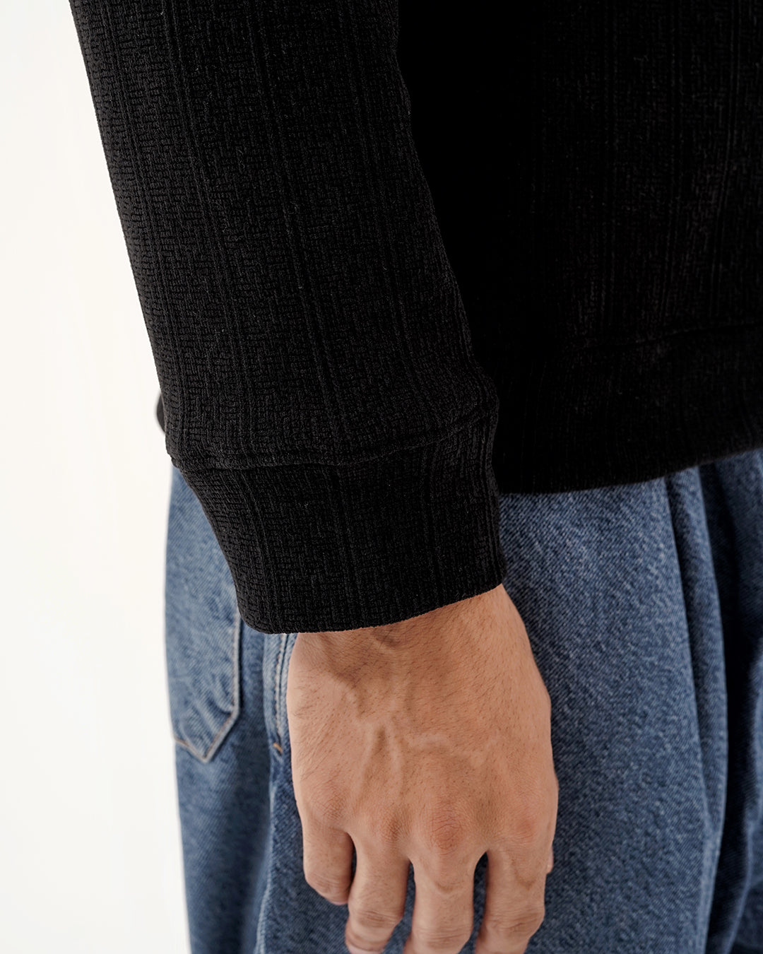 Daily Luxe Jacquard Sweatshirt – Midnight Black