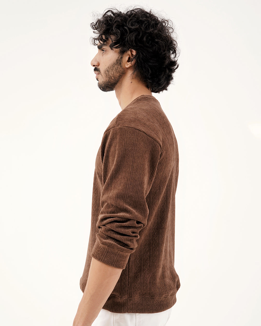 Daily Luxe Jacquard Sweatshirt – Chestnut Brown