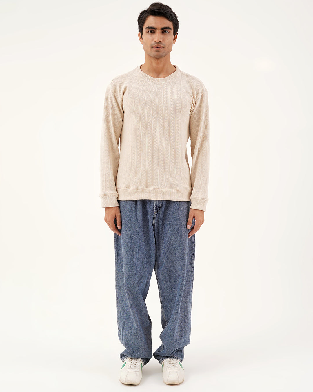 Daily Luxe Jacquard Sweatshirt – Ivory Cream
