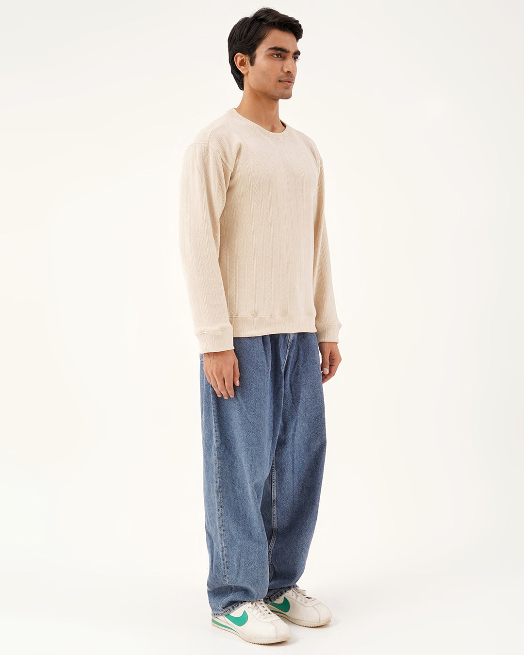 Daily Luxe Jacquard Sweatshirt – Ivory Cream