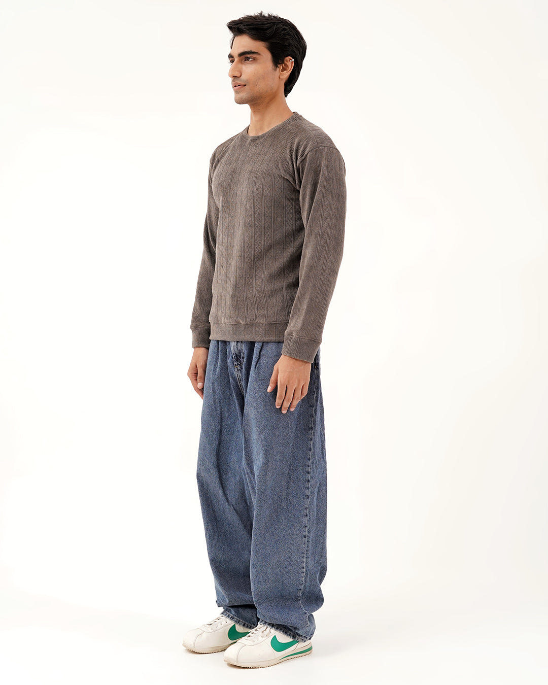 Daily Luxe Jacquard Sweatshirt – Stone Grey
