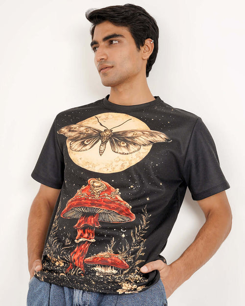 Dark Bloom Printed Tee – Floral Graphic Cotton T-Shirt