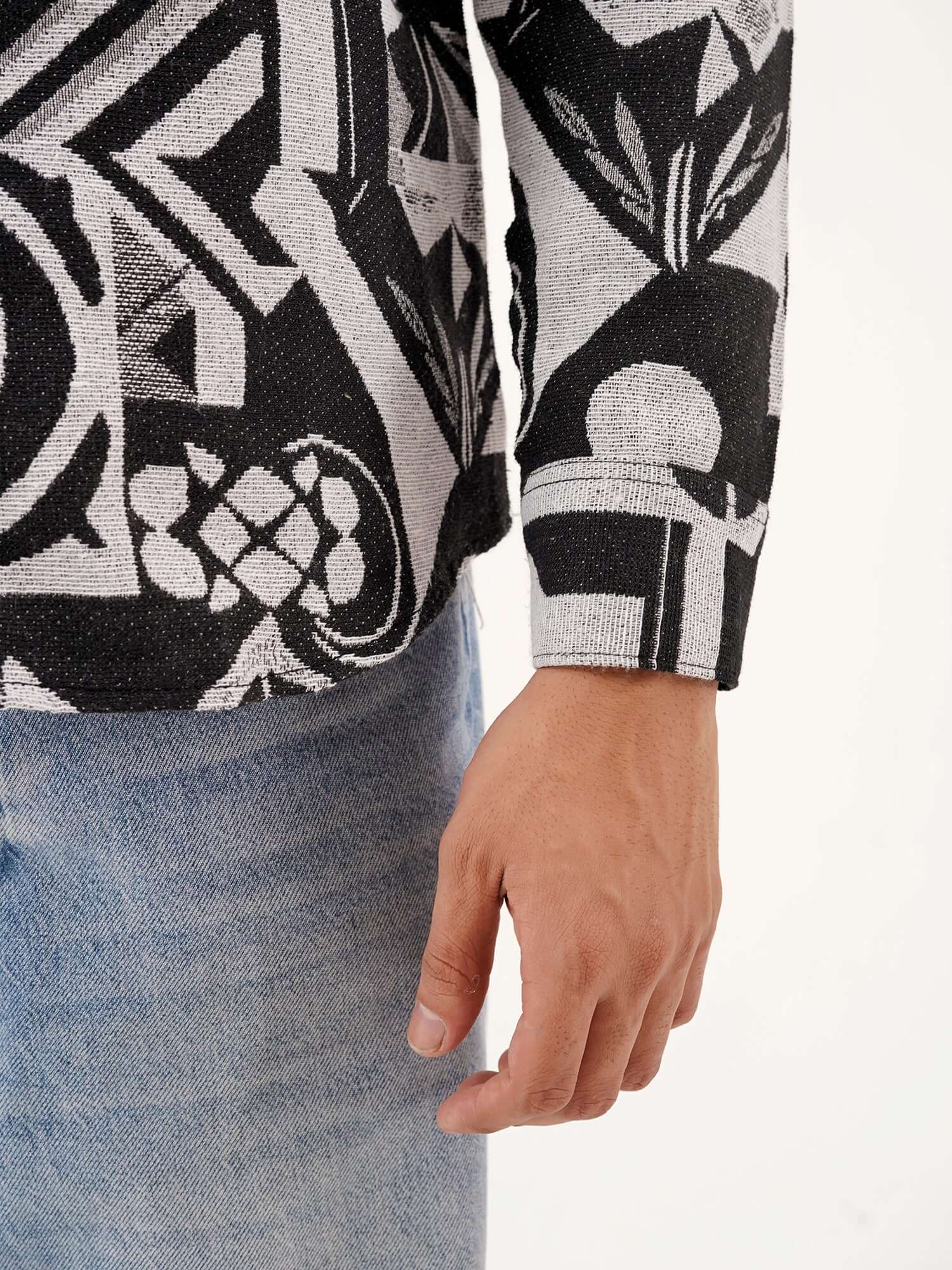 Graphic Illusion Shacket – Comfortable Jacquard Layer