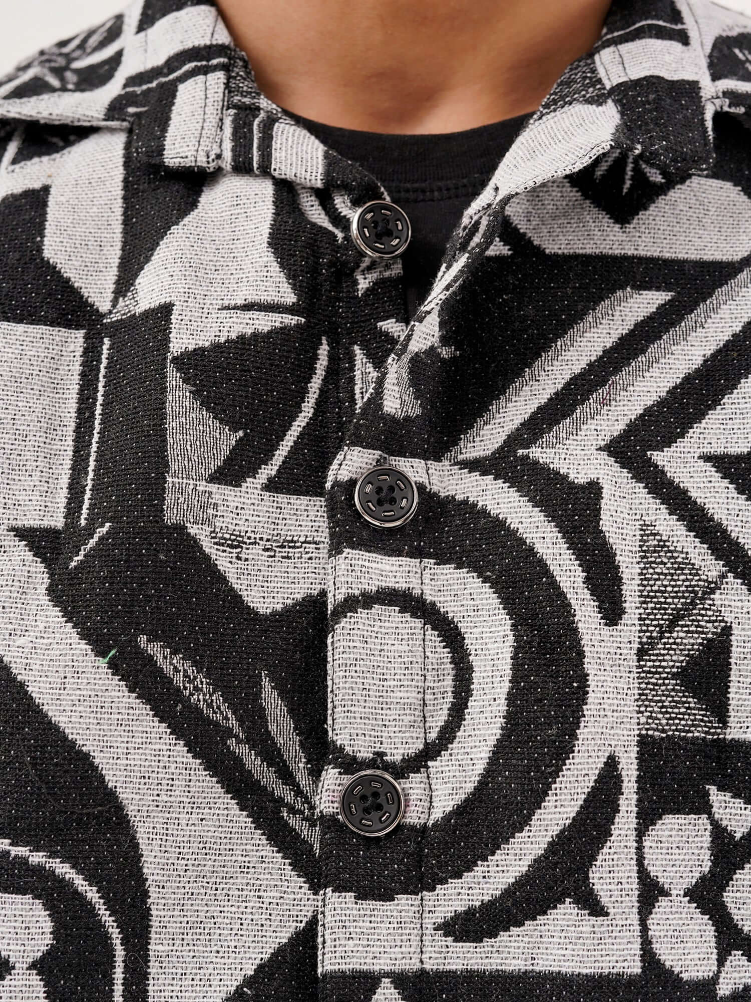 Graphic Illusion Shacket – Comfortable Jacquard Layer