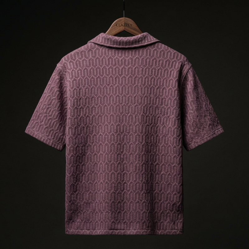 Coffee Grid Knitted Shirt