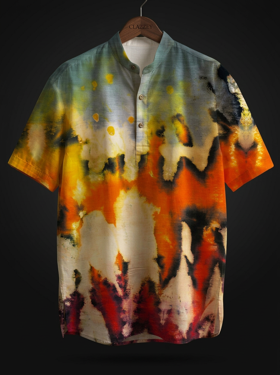 Abstract Fire Short Kurta - front hanging shot