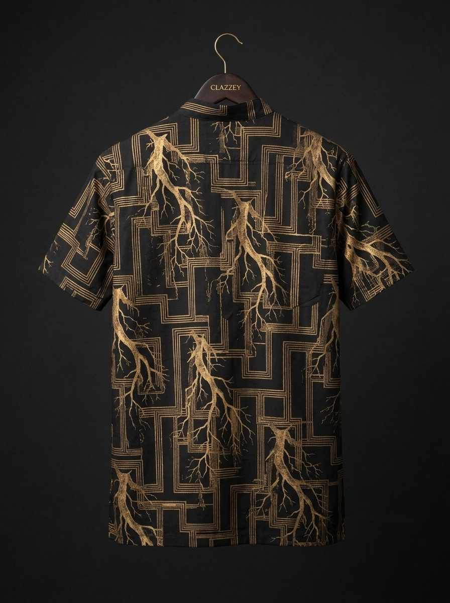 Black Gold Lightning Short Kurta - back hanging shot