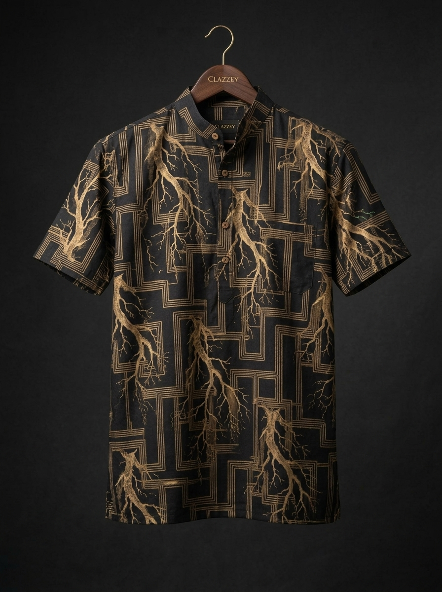 Black Gold Lightning Short Kurta - front hanging shot