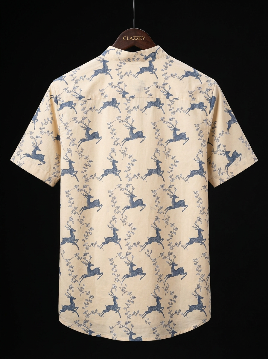 Cream Deer Print Short Kurta hanging back view