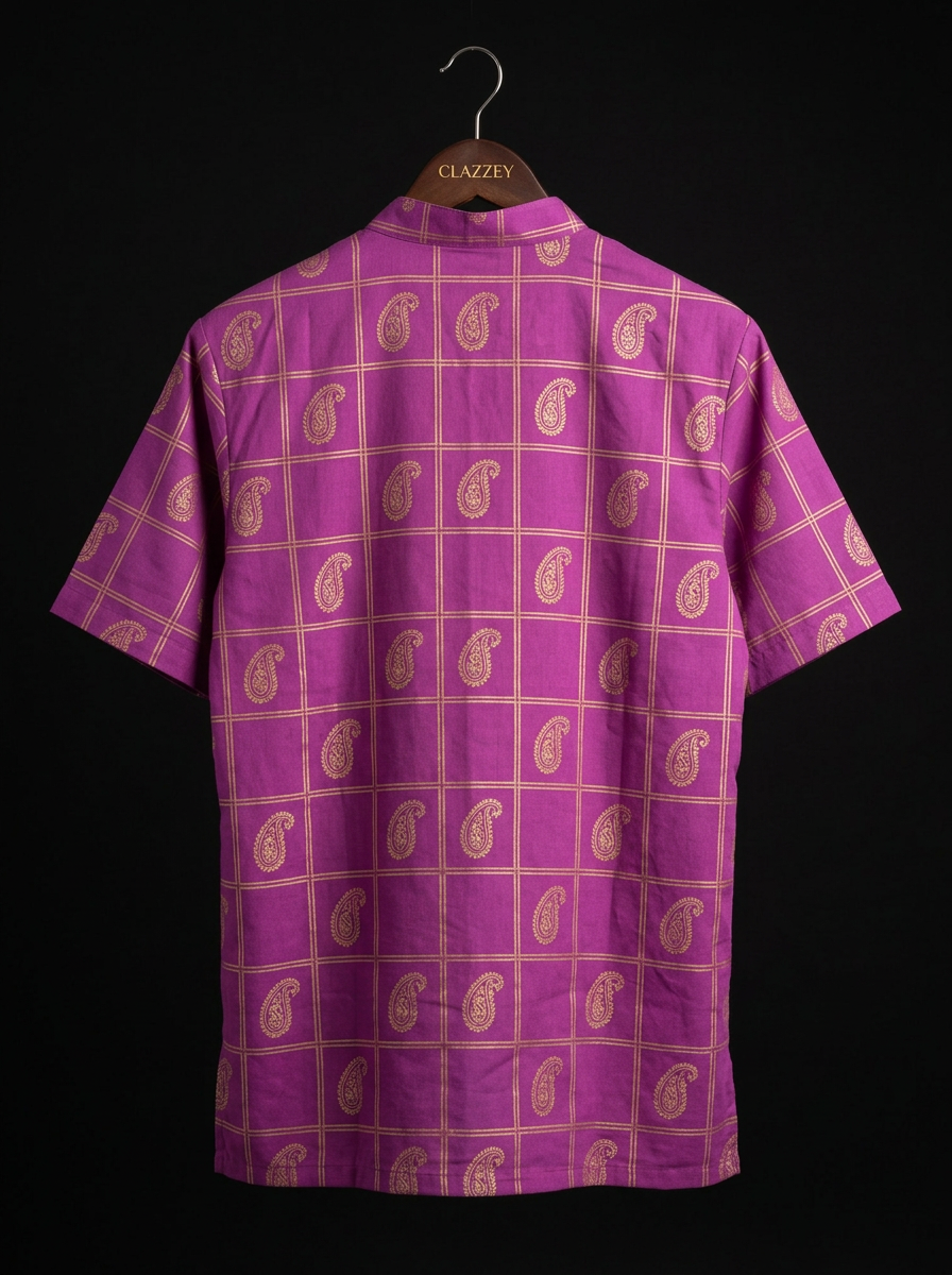 Magenta Paisley Short Kurta hanging back view
