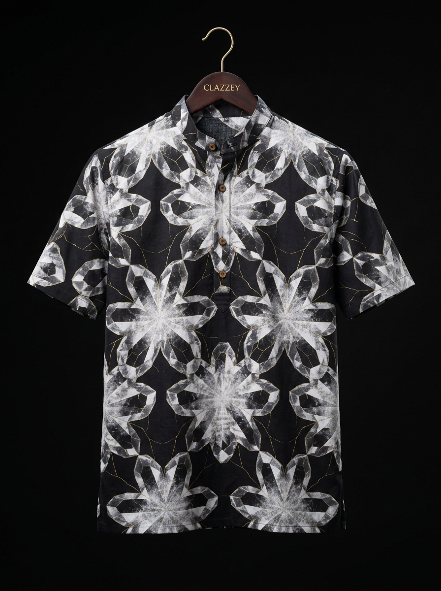 Crystal Bloom Black Short Kurta hanging front view