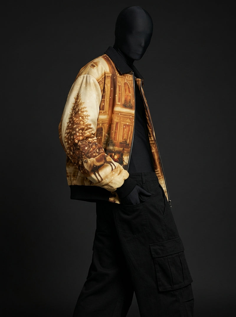 Fur-Lined Zip-Up Jacket  - Vintage Golden Hour