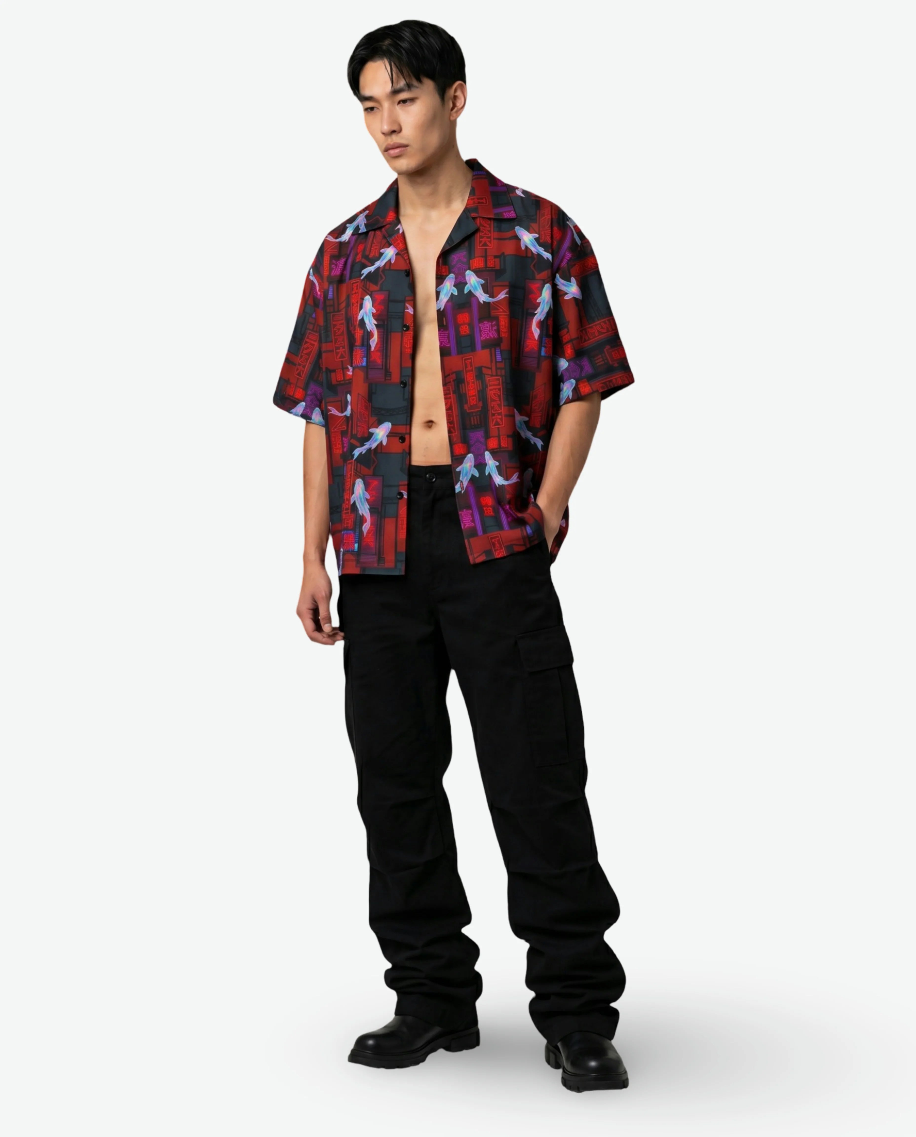 The Cyberpunk Koi Boxy-Fit Cuban Shirt CLAZZEY