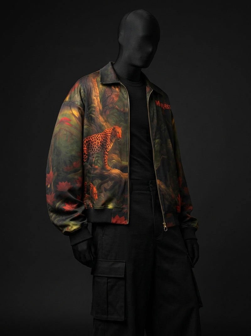 Fur-Lined Leopard Print Jacket - Morass Deep Jungle