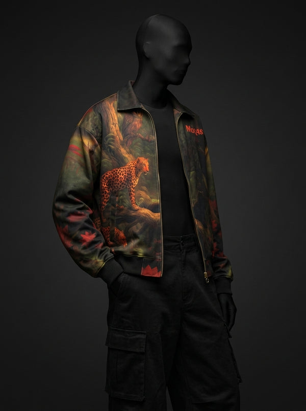 Fur-Lined Leopard Print Jacket - Morass Deep Jungle