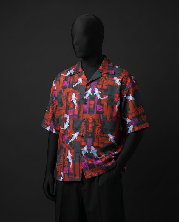 The Cyberpunk Koi Boxy-Fit Cuban Shirt