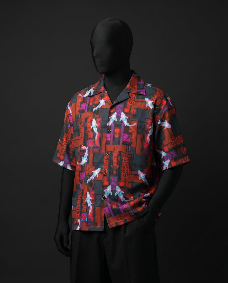 The Cyberpunk Koi Boxy-Fit Cuban Shirt