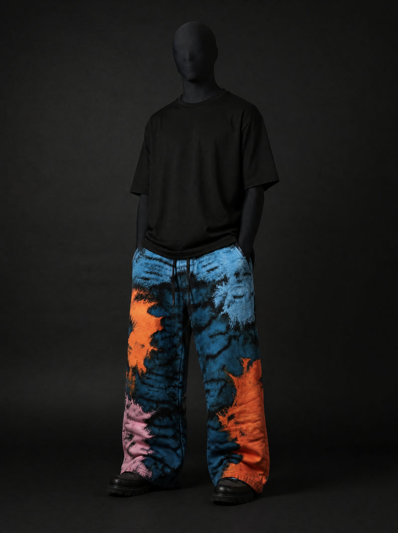 Azure Ember Abstract Printed Baggy Pants