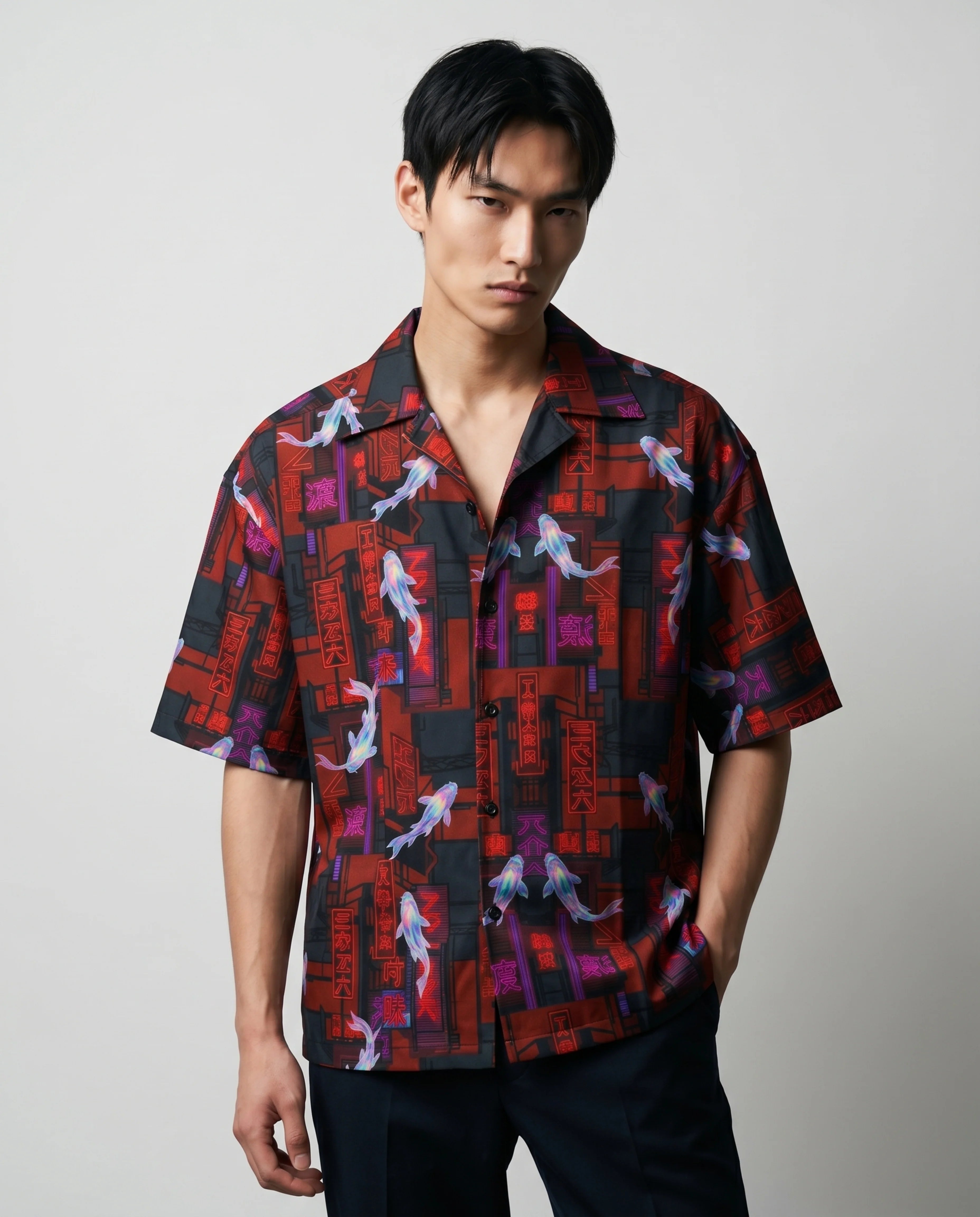 The Cyberpunk Koi Boxy-Fit Cuban Shirt CLAZZEY