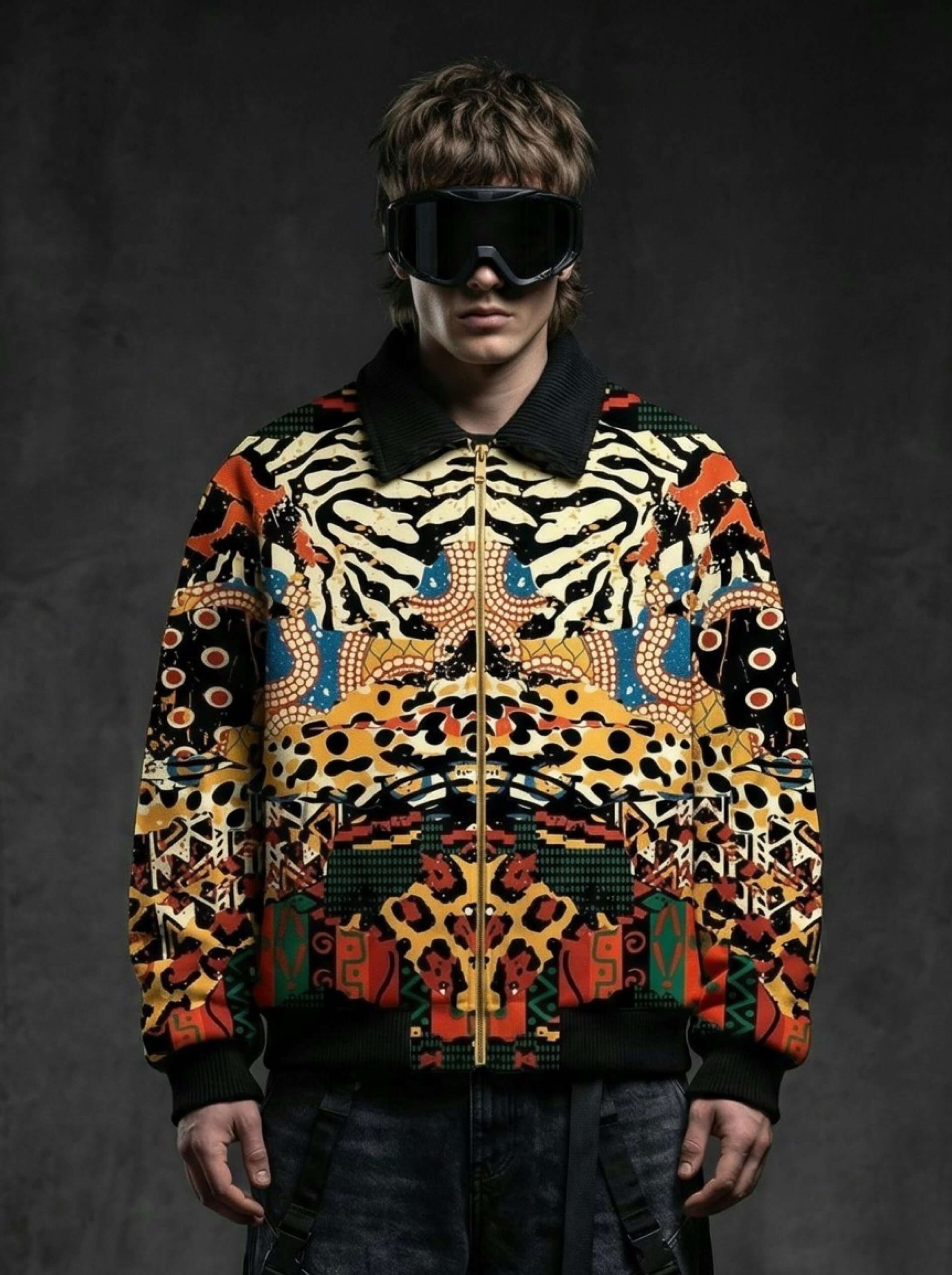 Abstract Savanna Multicolor Fur-Lined Zip-Up Jacket