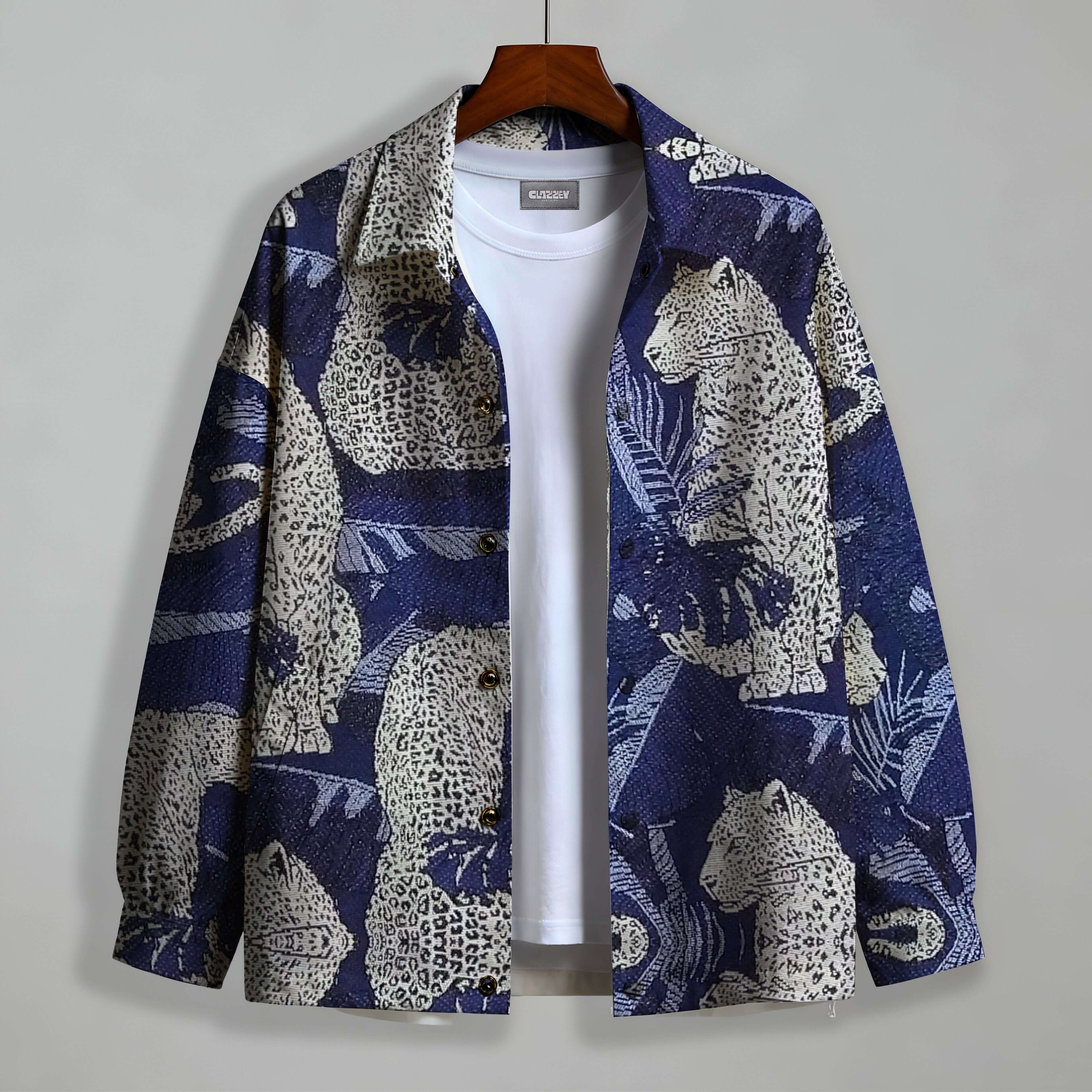 Leopard’s Lair Shacket – Luxury Jacquard Jacket