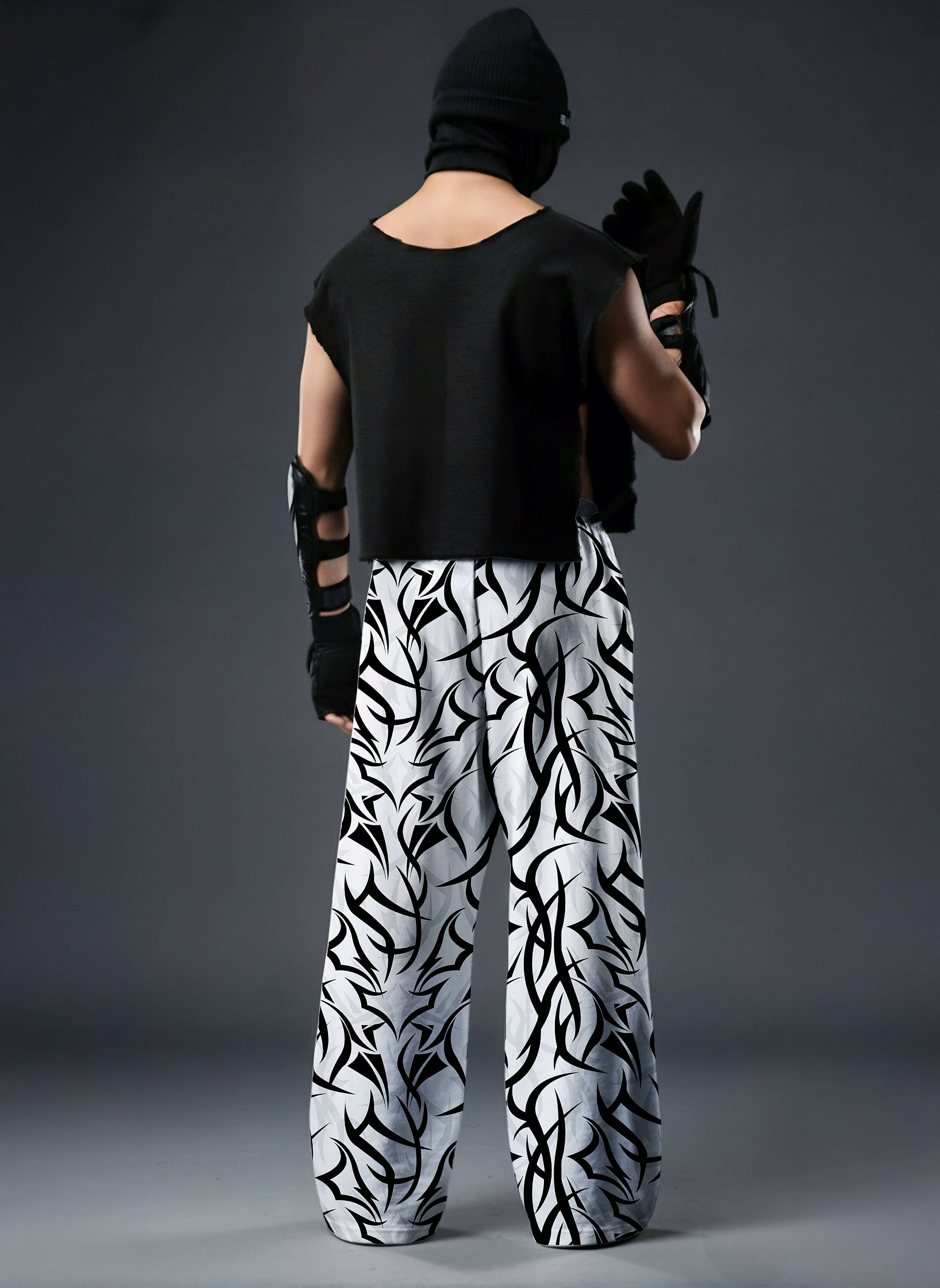 Tribal Edge, Printed Baggy Pants, Black and White Pants, Baggy Fit Pants, Streetwear Pants, Oversized Pants, Graphic Print Pants, Monochrome Pants, Statement Pants, Urban Streetwear, Gen Z Fashion, Unisex Streetwear, Relaxed Fit Pants, Trendy Bottomwear, 