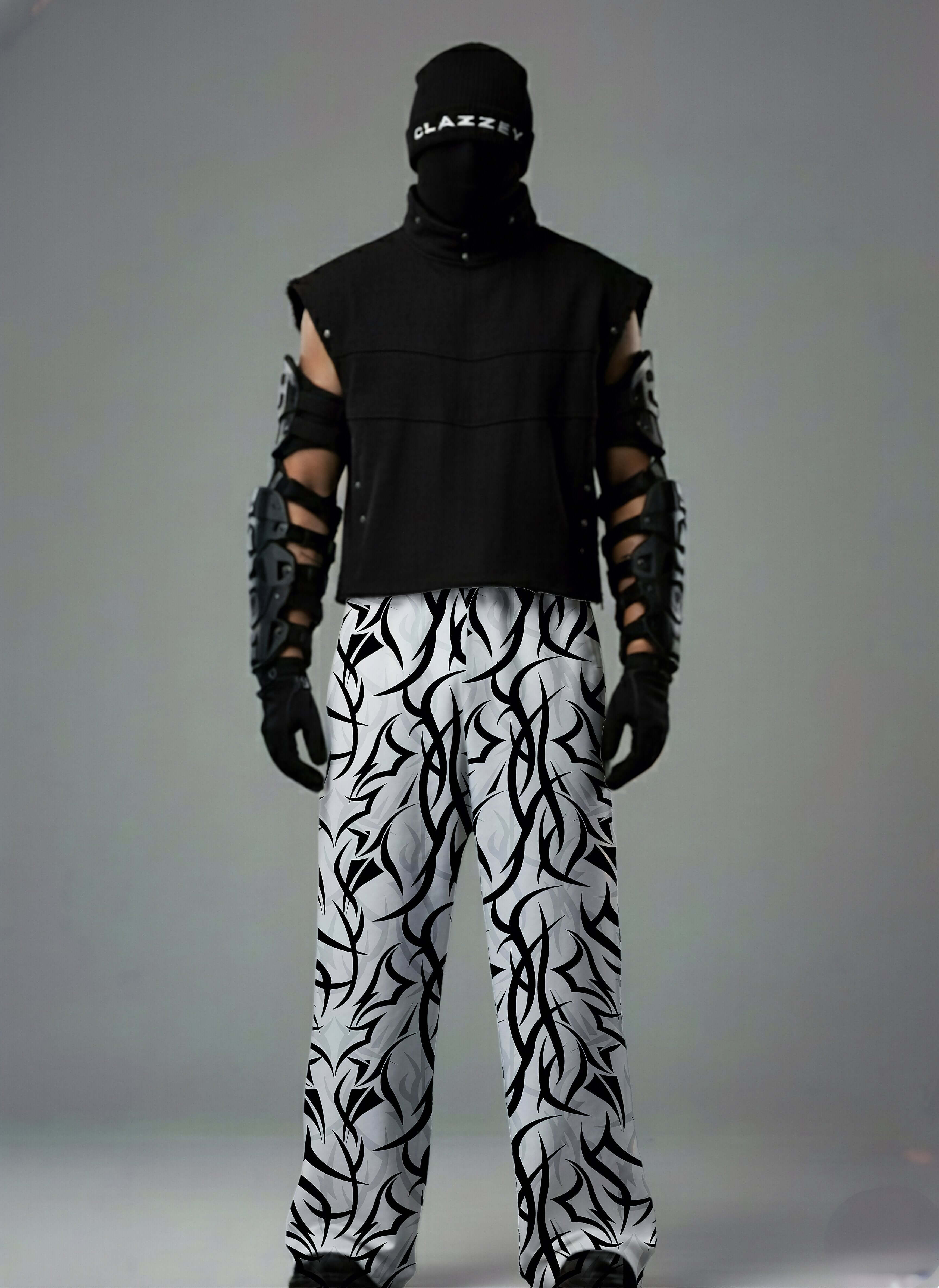 Tribal Edge, Printed Baggy Pants, Black and White Pants, Baggy Fit Pants, Streetwear Pants, Oversized Pants, Graphic Print Pants, Monochrome Pants, Statement Pants, Urban Streetwear, Gen Z Fashion, Unisex Streetwear, Relaxed Fit Pants, Trendy Bottomwear, 