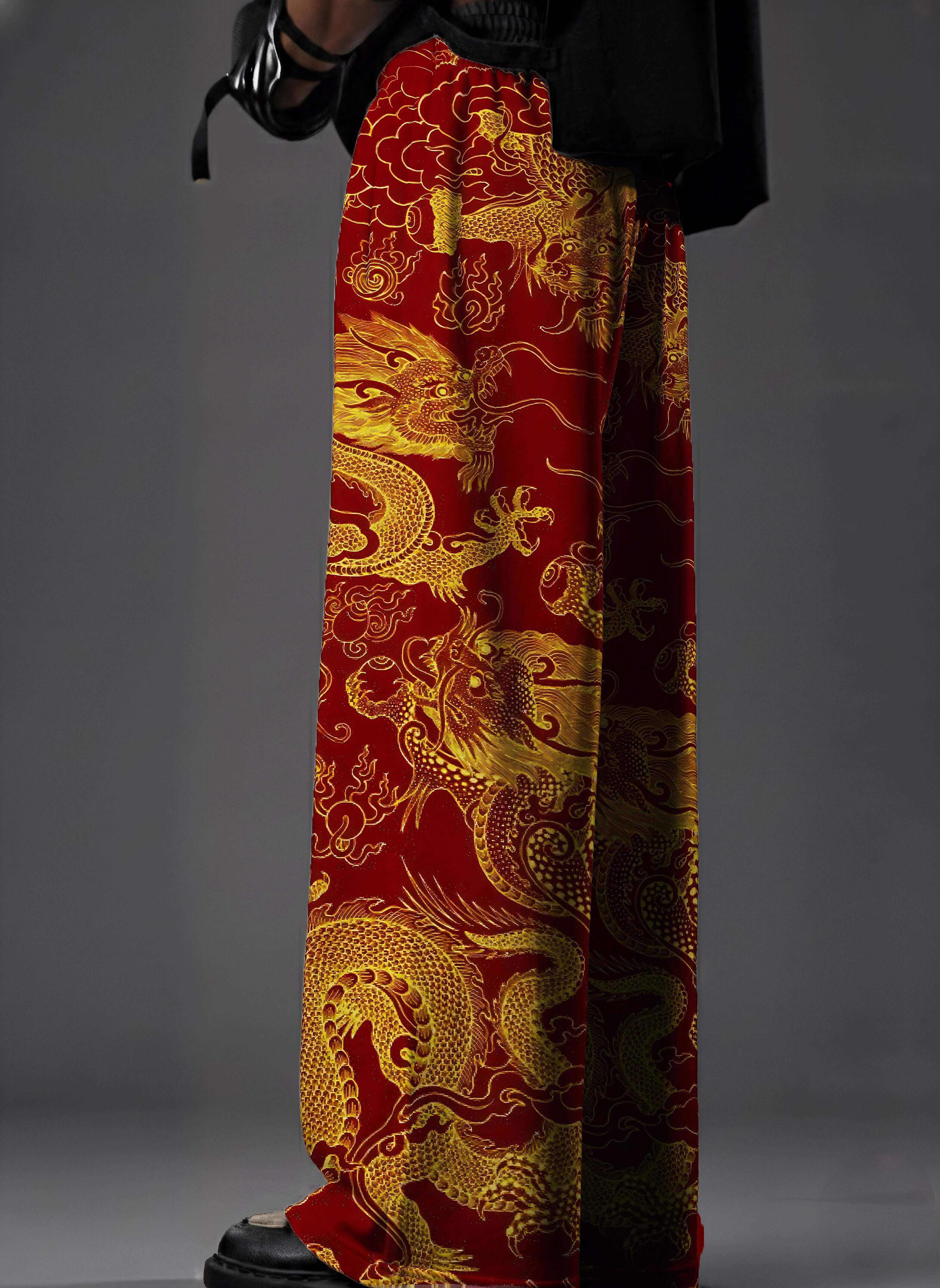 Imperial Dragon, Dragon Print Pants, Printed Baggy Pants, Baggy Fit Pants, Streetwear Pants, Oversized Pants, Graphic Print Pants, Statement Pants, Urban Streetwear, Unisex Streetwear, Relaxed Fit Pants, Trendy Bottomwear, Contemporary Fashion, Clazzey Pa