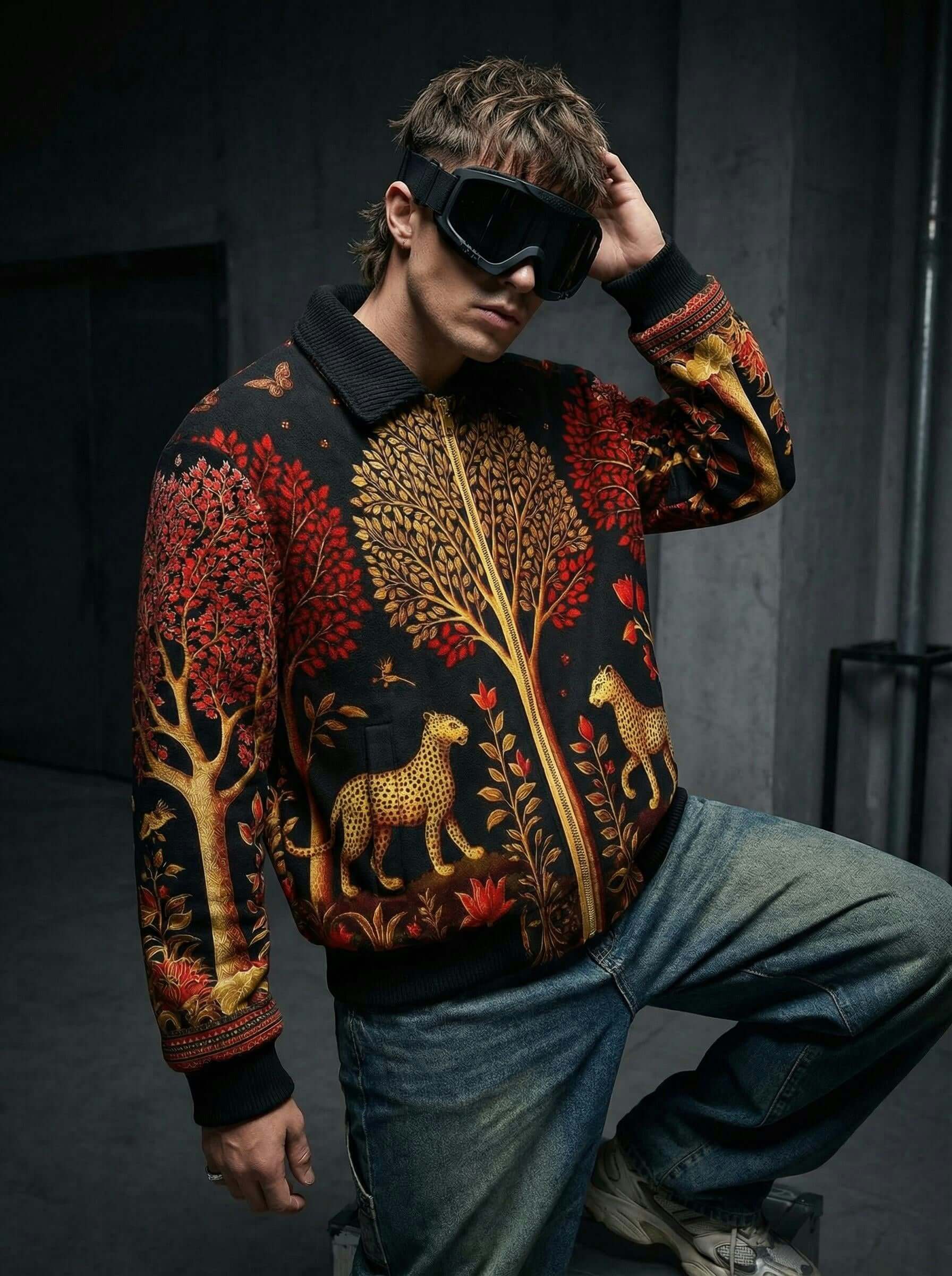 Artistic Wildwood Leopard Jacket | Fur-Lined Zip-Up