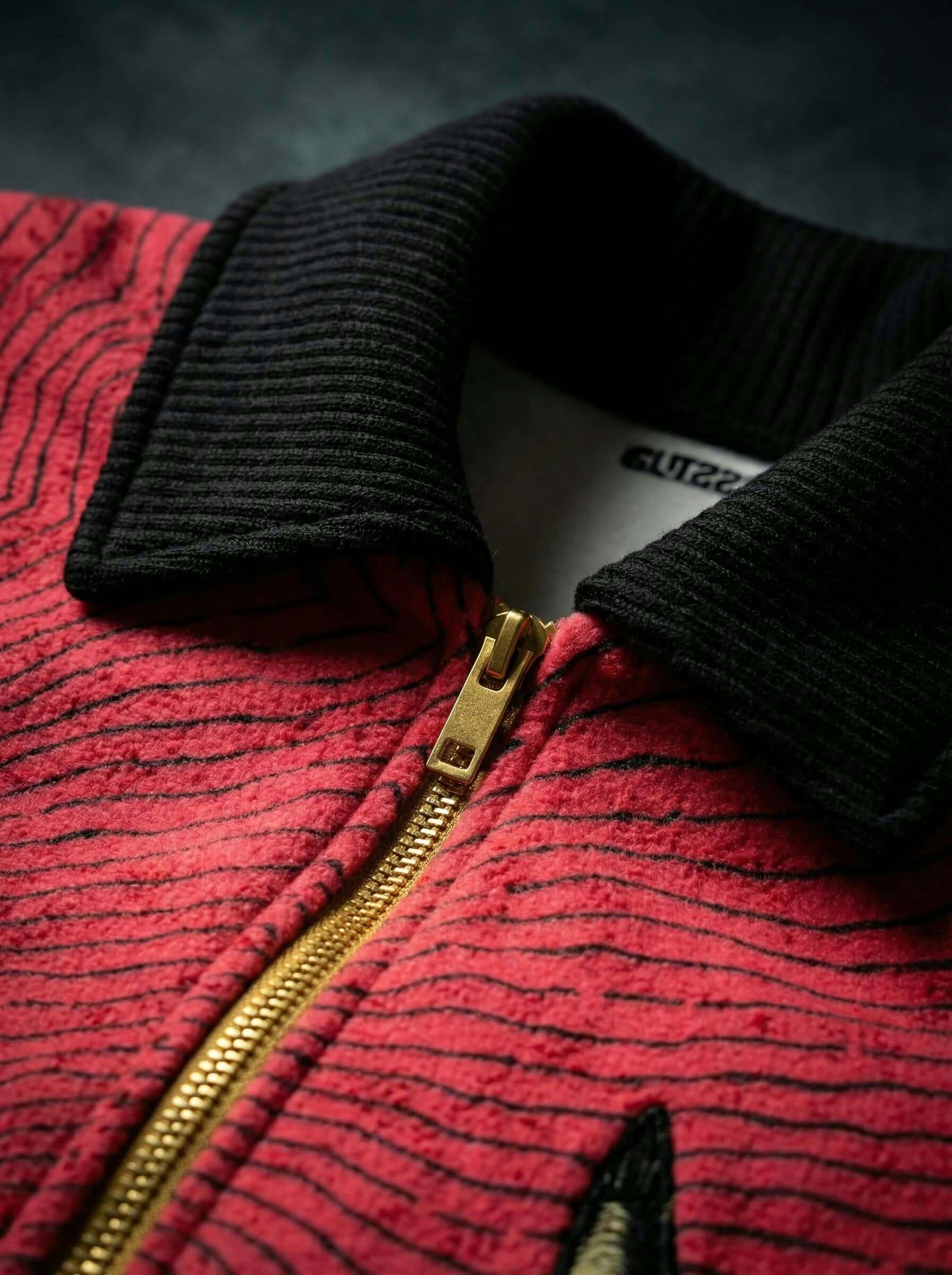 Red Wave Graphic Zip-Up Jacket - Fur Lined