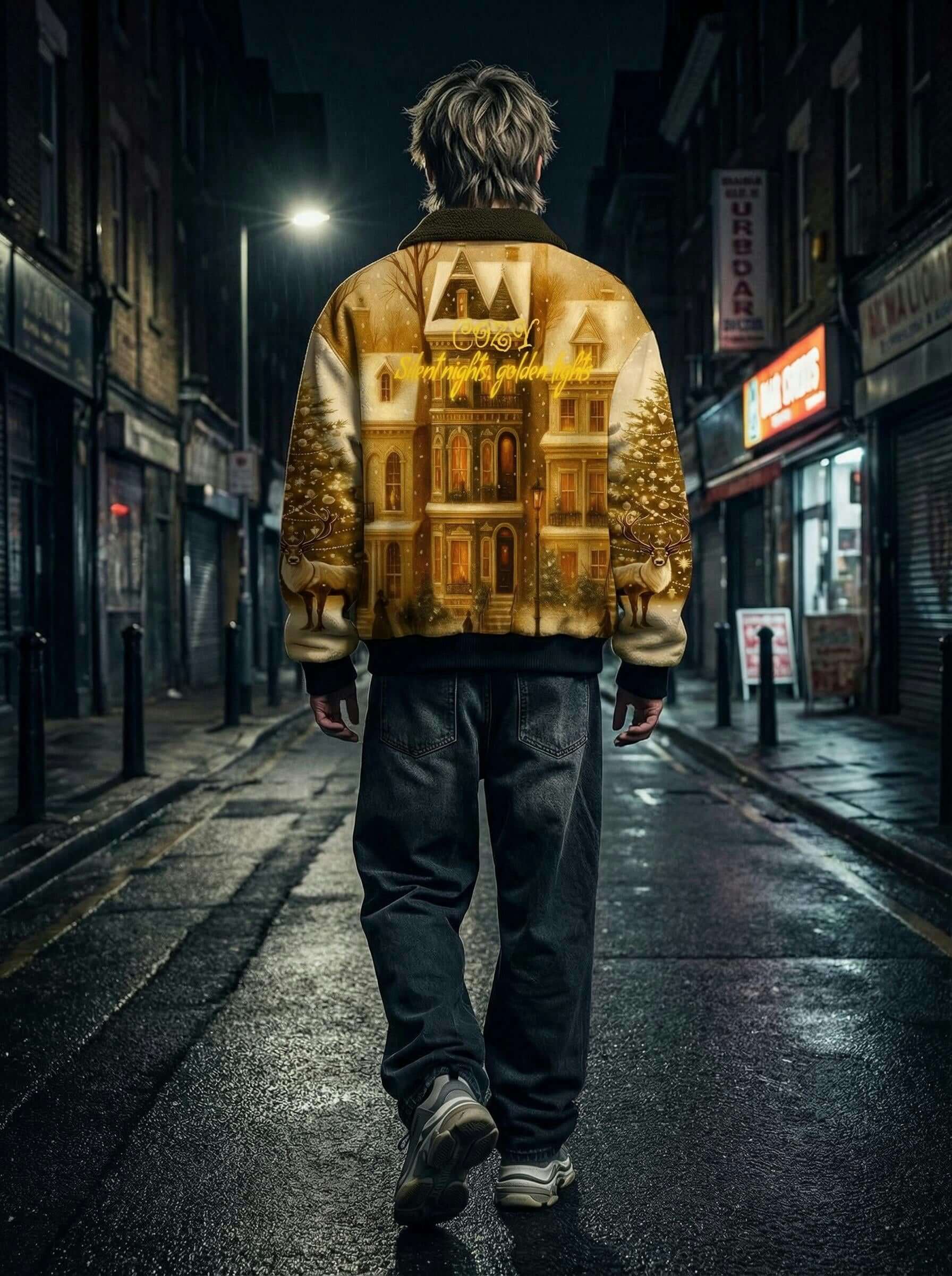 Fur-Lined Zip-Up Jacket  - Vintage Golden Hour